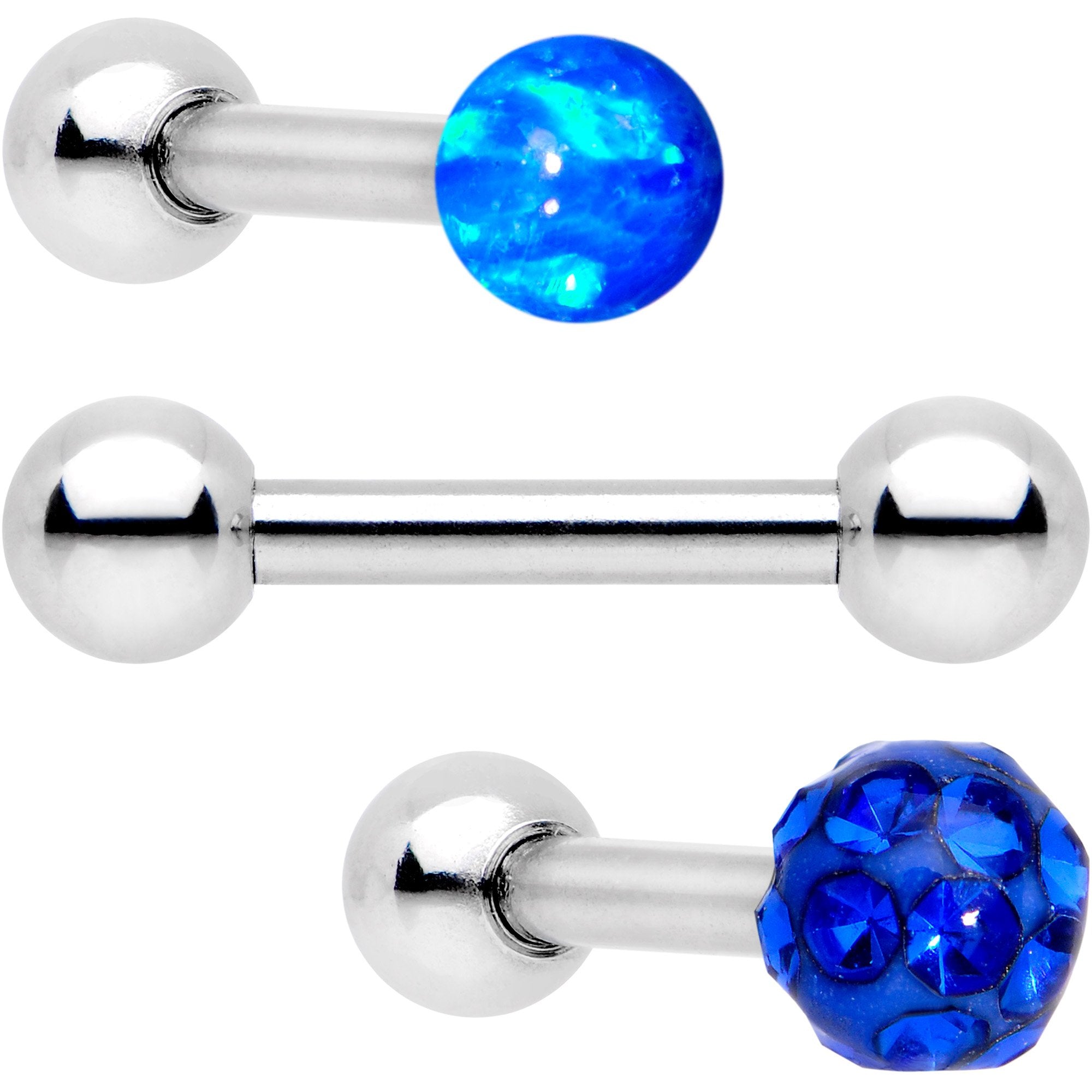 16G 1/4 Blue Faux Opal Ball Cartilage Tragus Earring 3 Pack Set