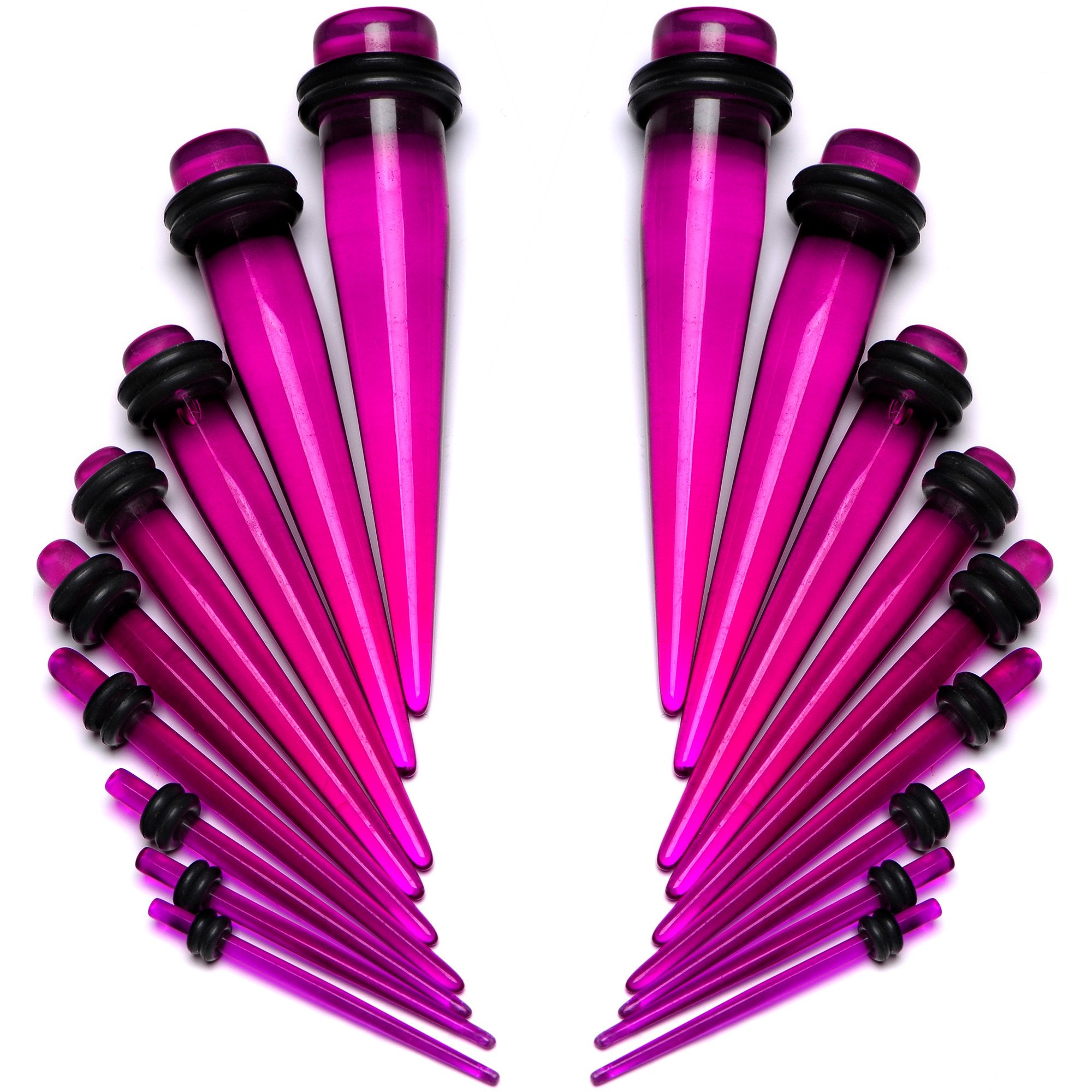 14 to 00G Fuchsia Acrylic Straight Taper Set 18 Piece Stretching Kit