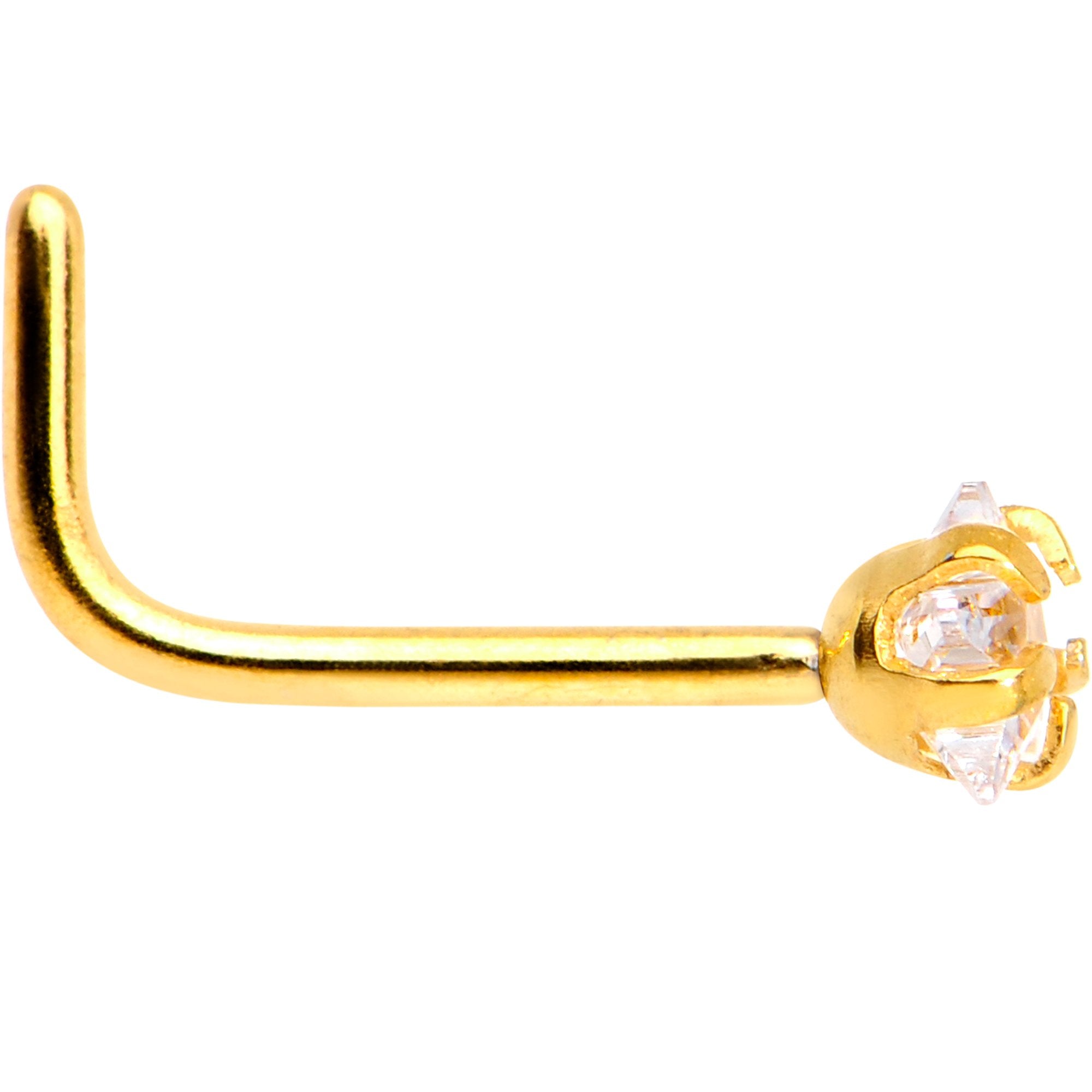 20G 1/4 Clear Star 3mm CZ Gem Gold IP L-Shape Nose Ring