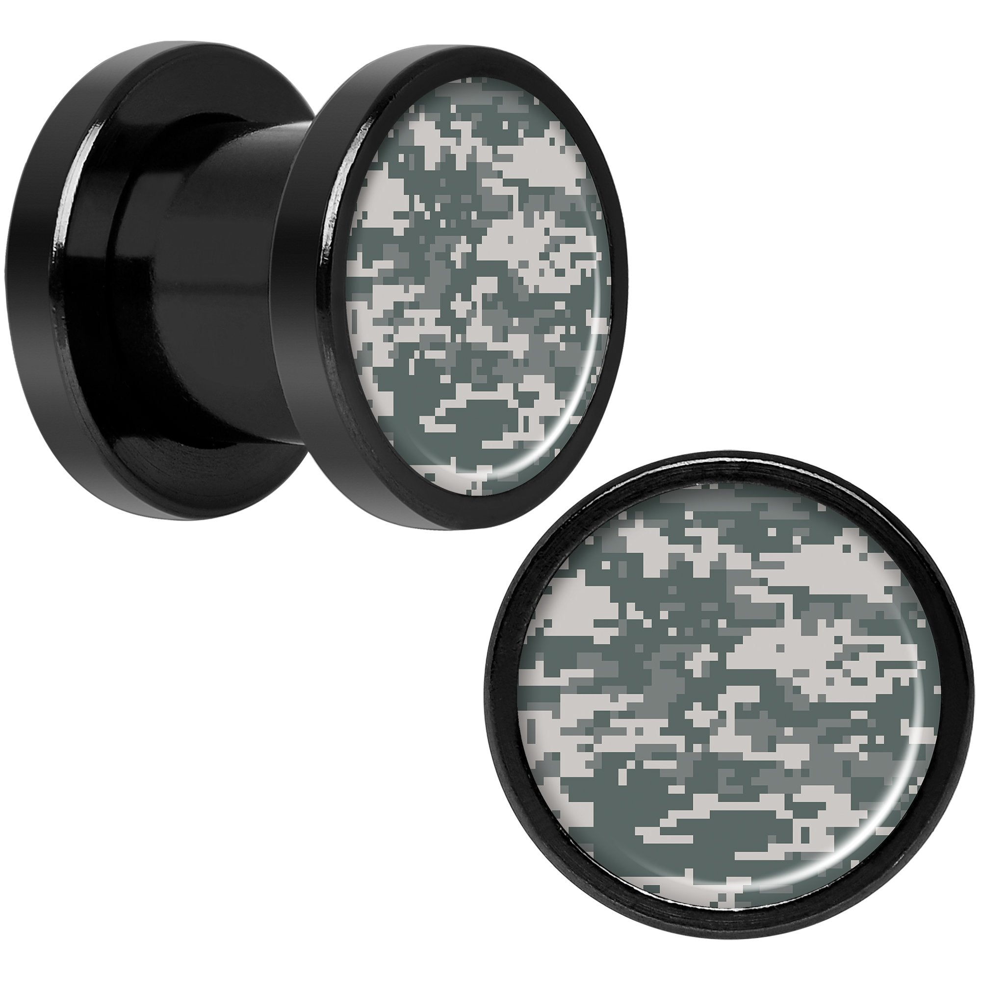 Digital Camo Print Black Anodized Screw Fit Plug Set 0G