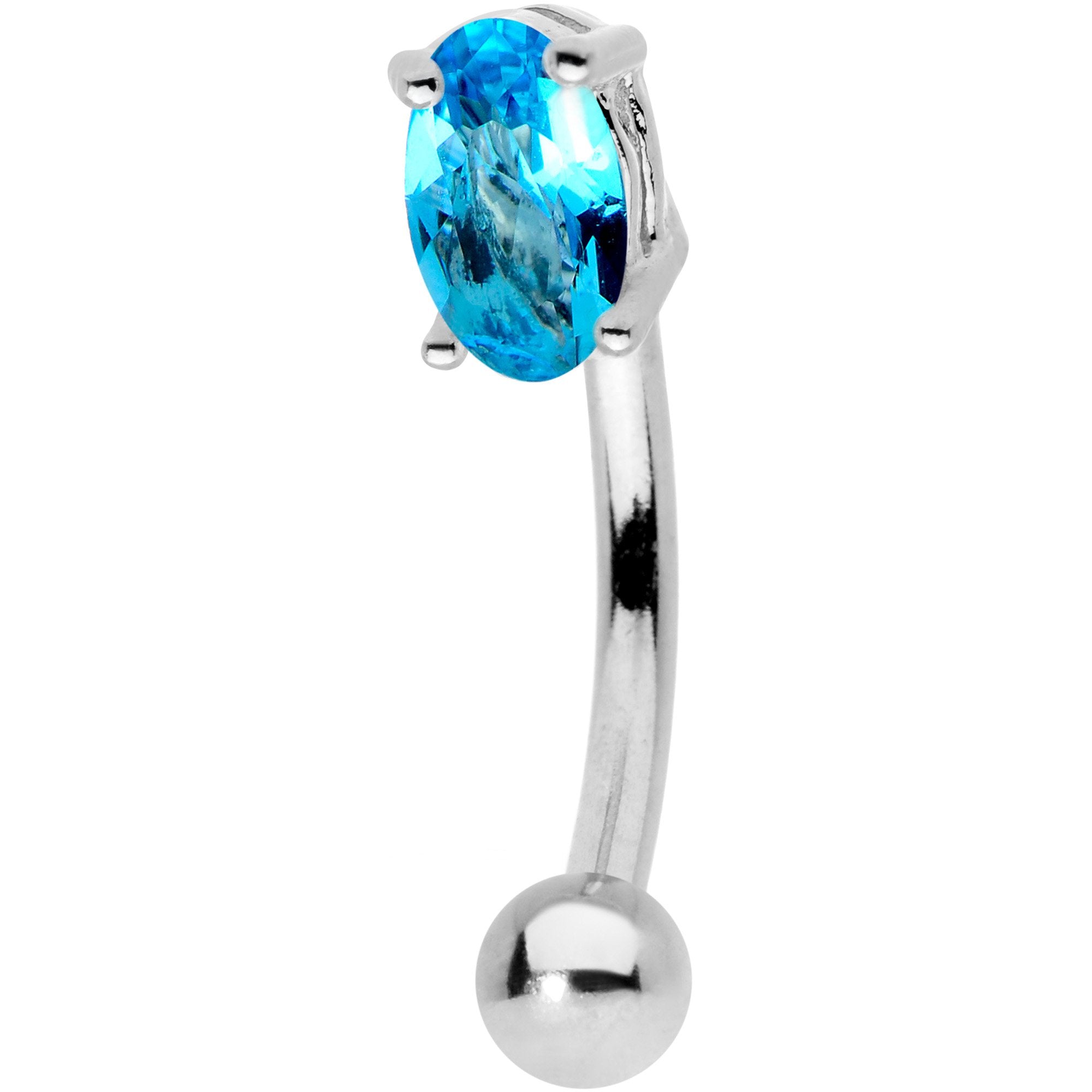 5/16 Blue CZ Gem Big Bling Curved Eyebrow Ring