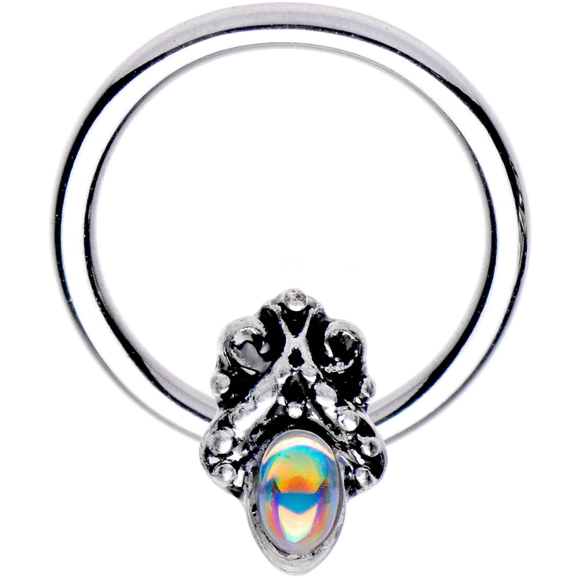 16G 3/8 Aurora Gem Gothic Frame BCR Captive Ring