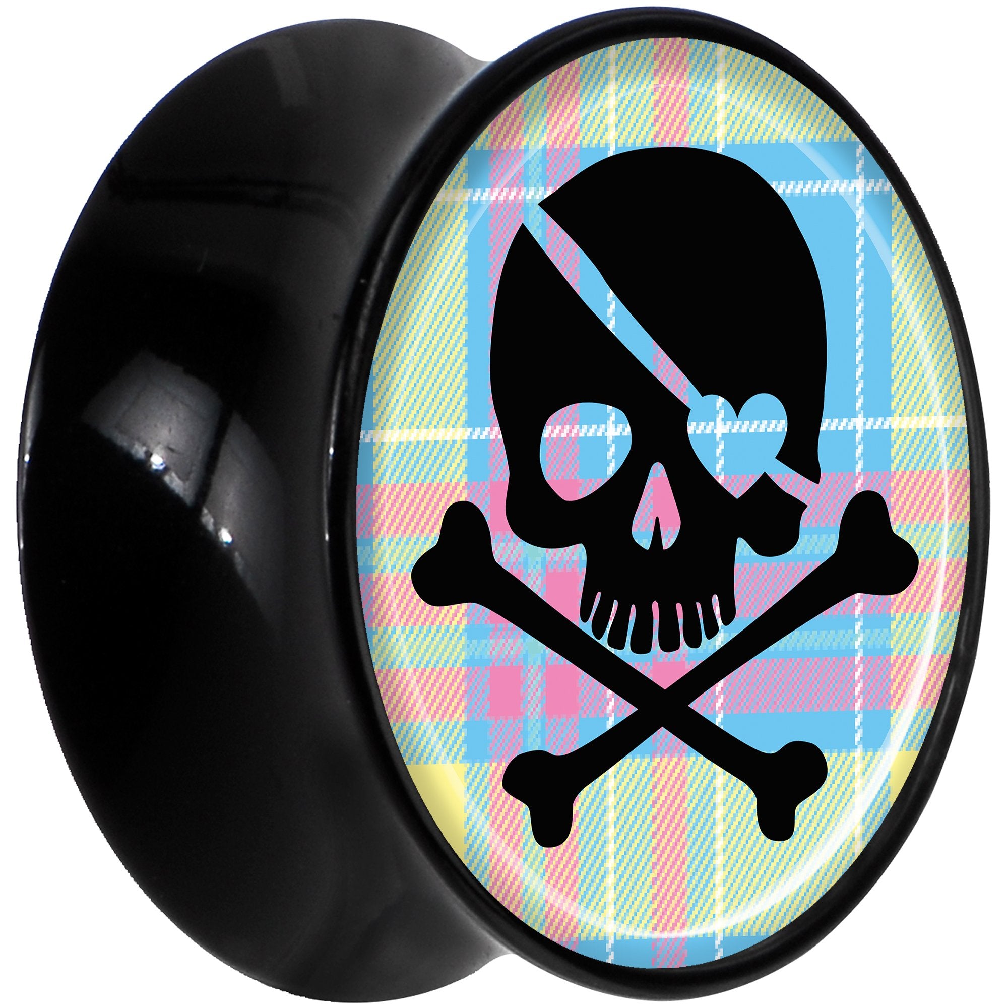 Black Acrylic Pink Green Plaid Heart Skull Saddle Plug Set 5/8