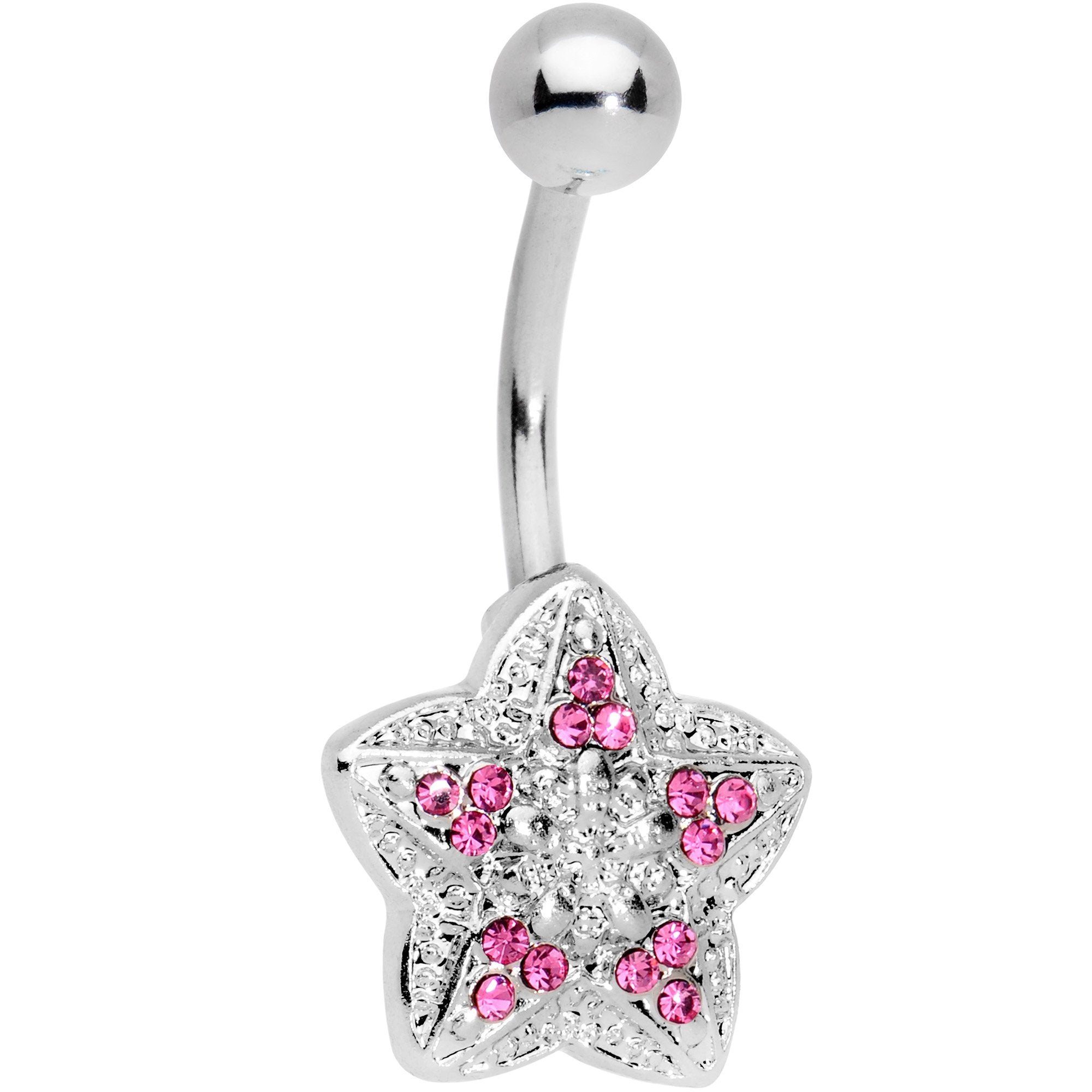Pink Gem Encrusted Chunky Star Belly Ring