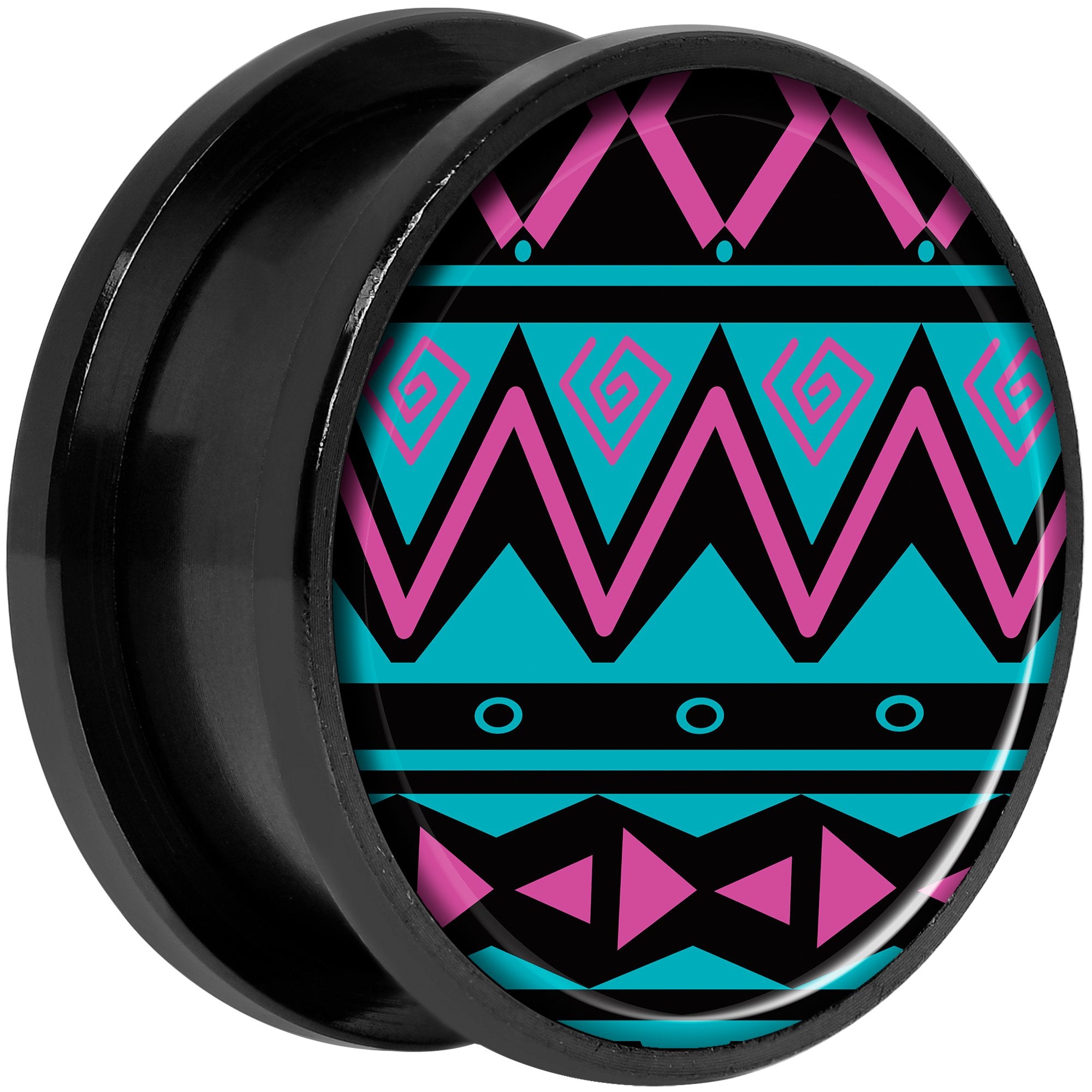 Pink Teal Tribal Print Black Anodized Screw Fit Plug Set 20mm