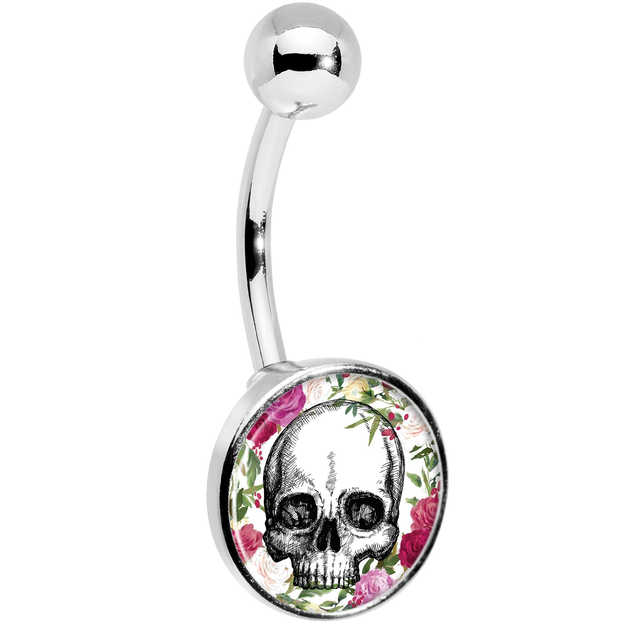 Floral Border Skull Stainless Steel Belly Ring stylish jewelry