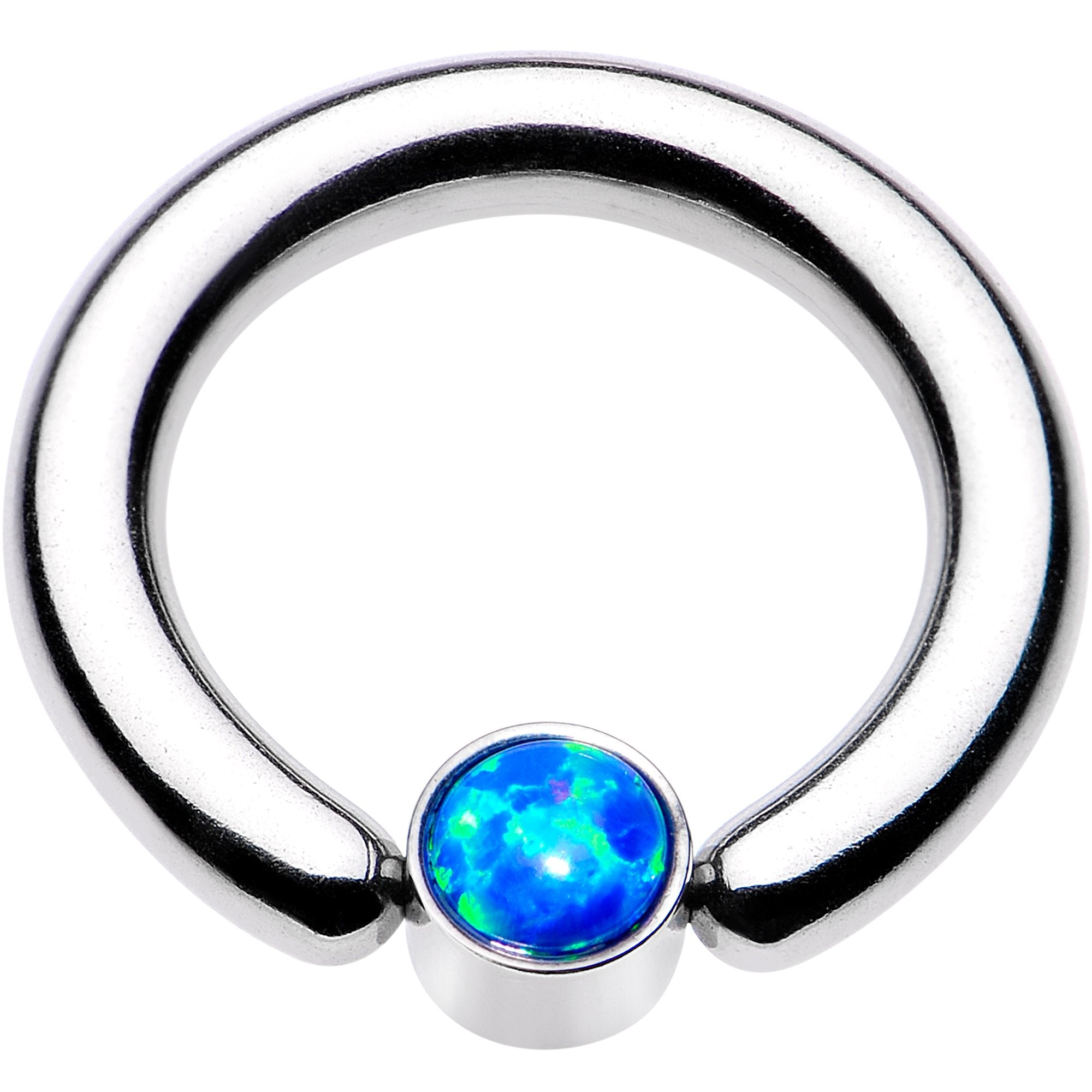 8G 1/2 Aqua Faux Opal 5mm Disc BCR Captive Ring