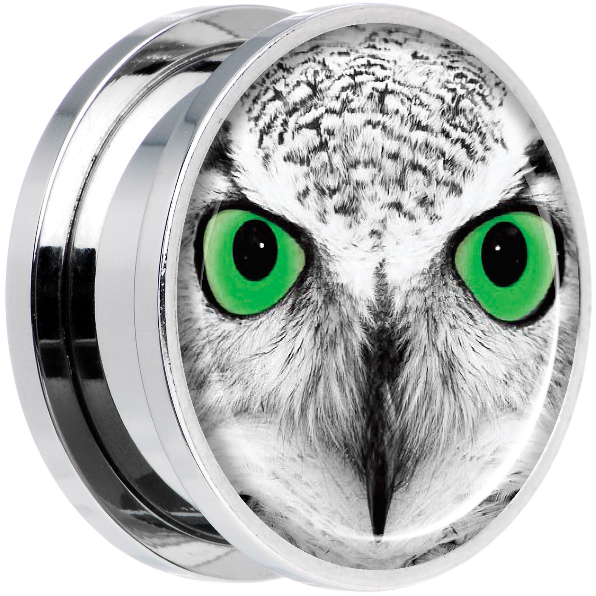 Black White Owl Steel Screw Fit Plug Set 20mm