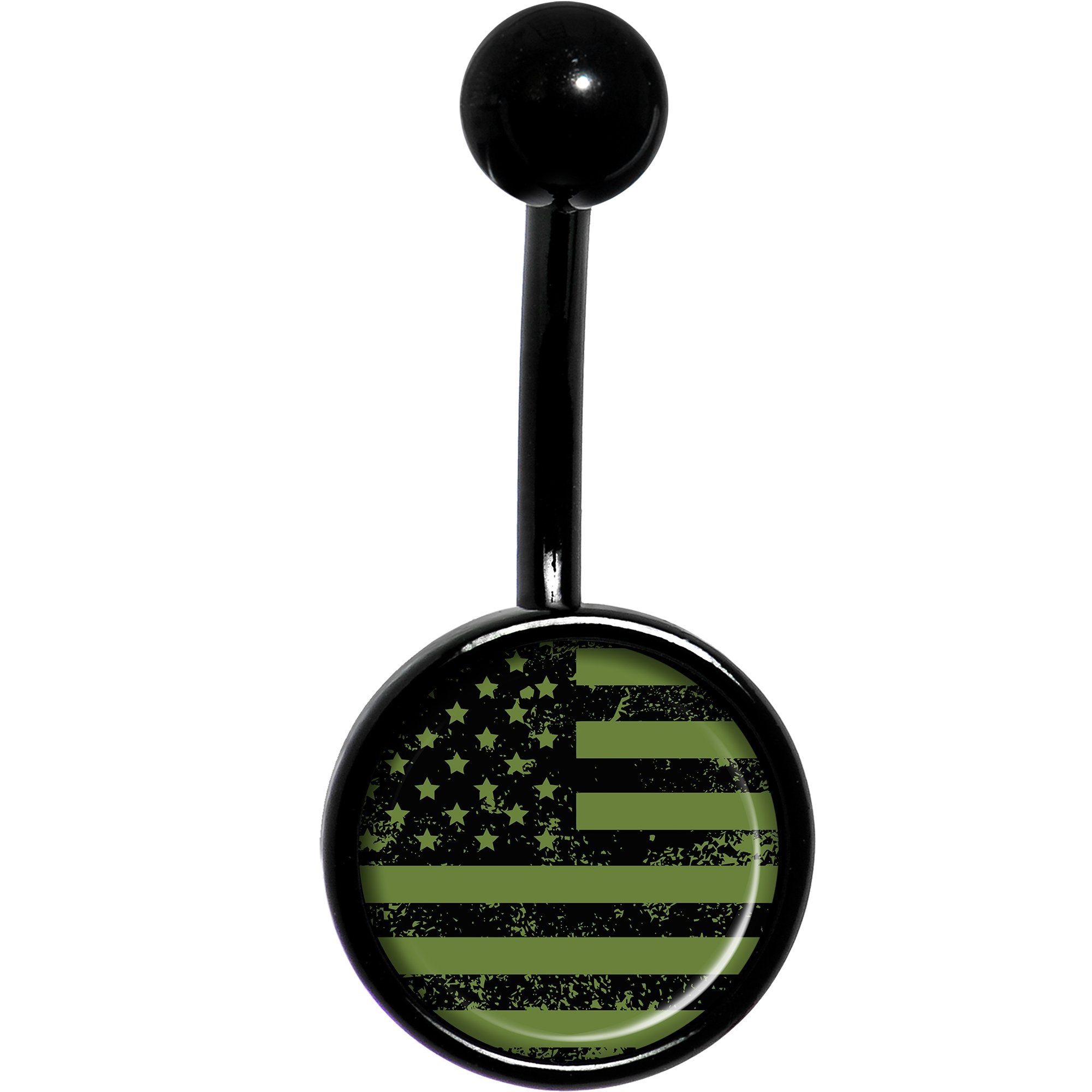 Green American Flag Black Stainless Steel Belly Ring lightweight comfortable
