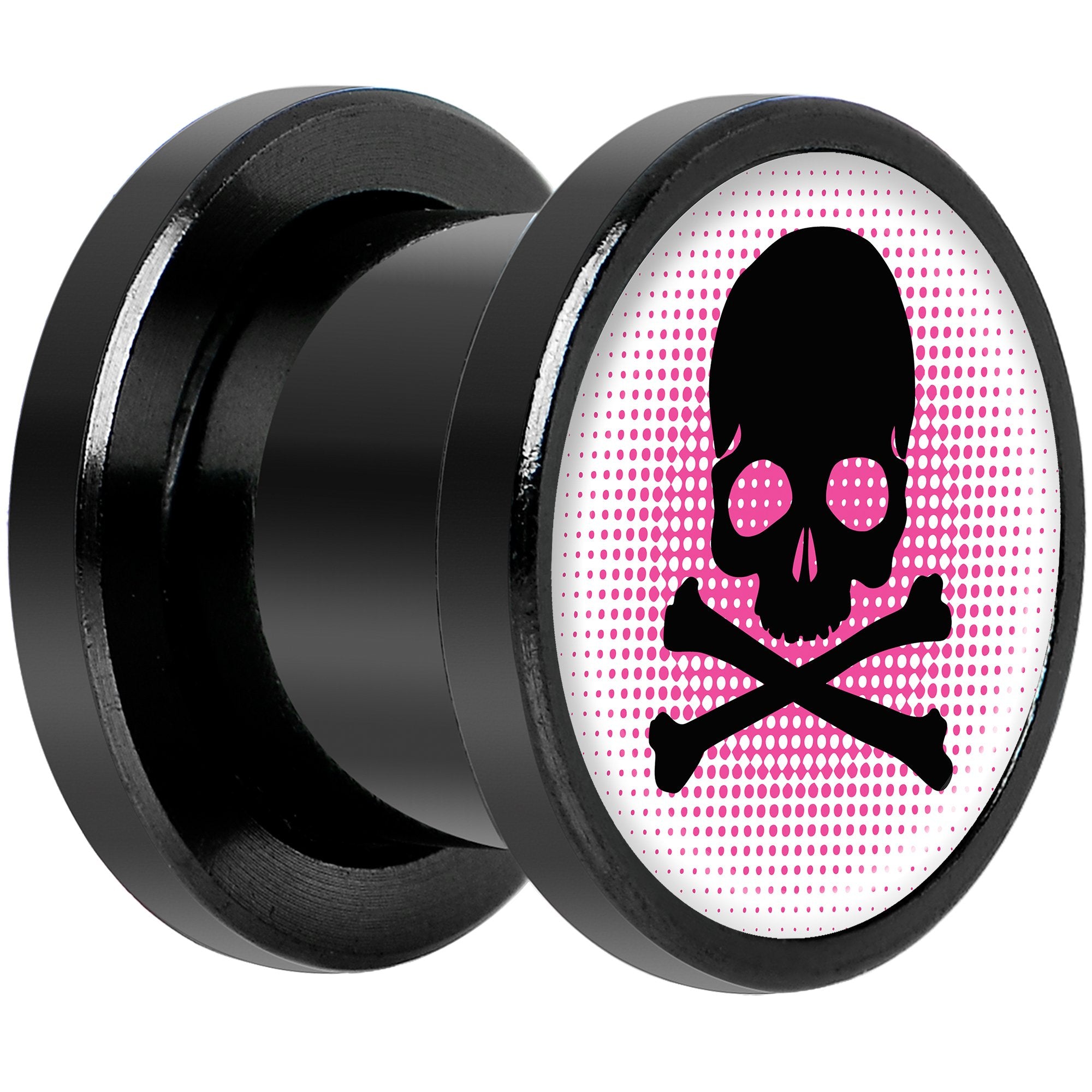 Pink Black Skull Black Anodized Screw Fit Plug Set 00G