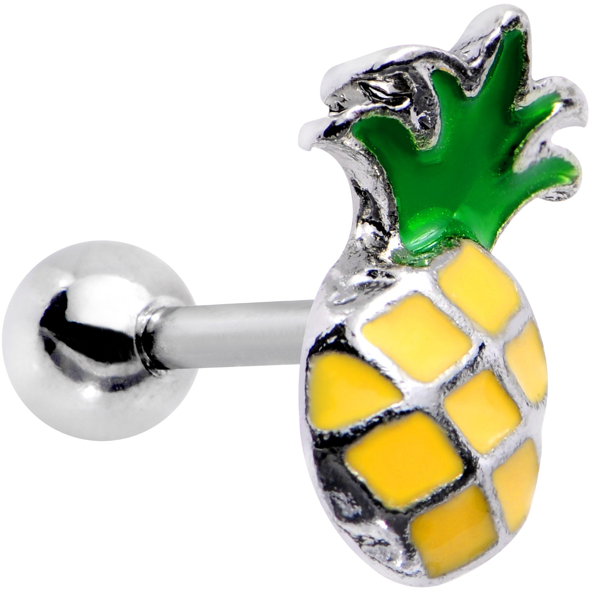 16G 1/4 Steel Yellow Green Pineapple Tragus Cartilage Earring