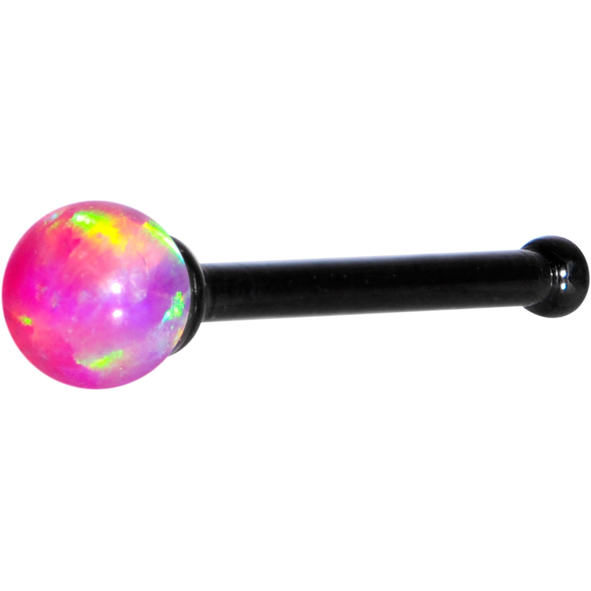 Pink 2.5mm Synthetic Opal Ball Black Anodized Nose Bone