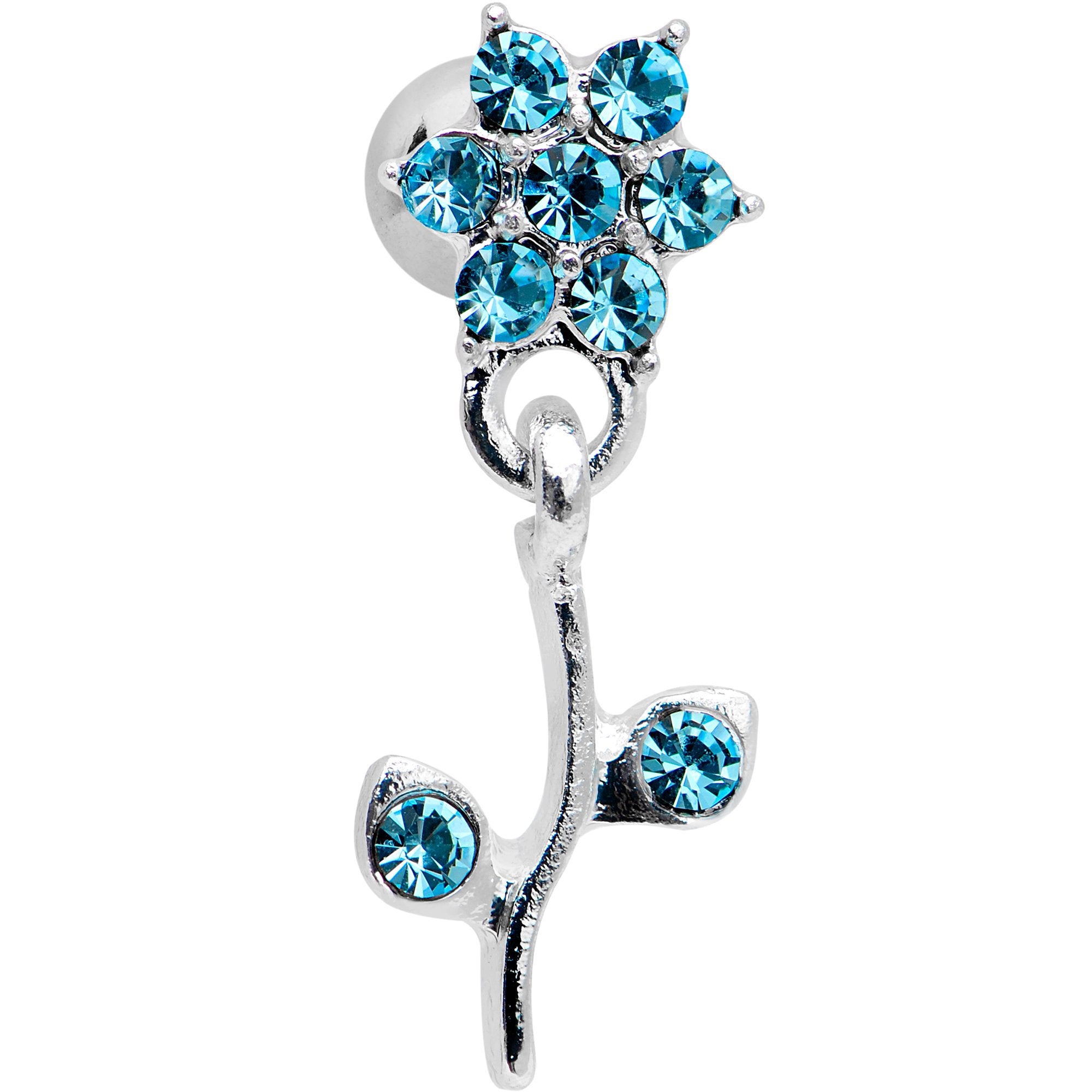 16G 1/4 Aqua Gem Flower Dangle Cartilage Tragus Earring