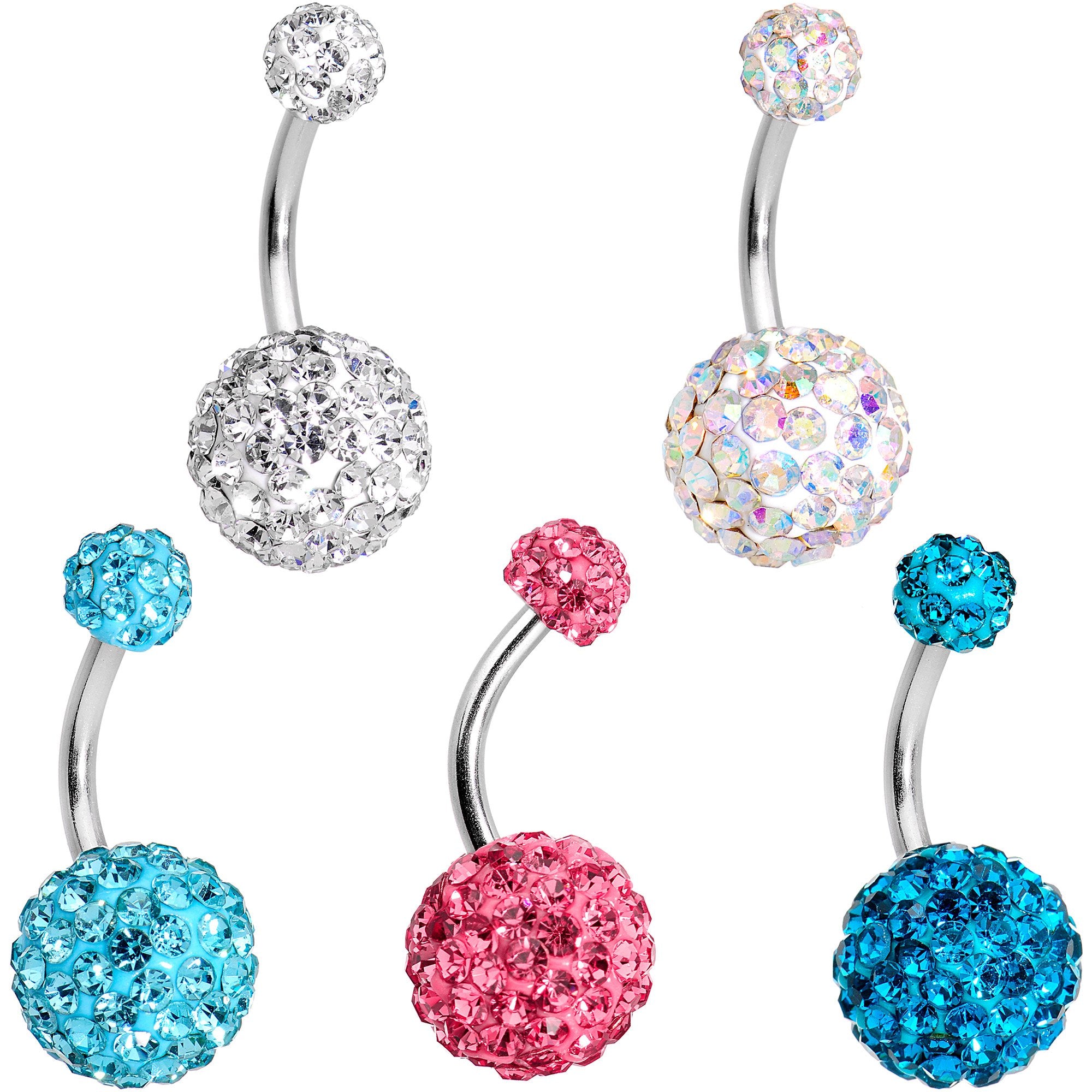 Multi Color Gem Candy Cluster Belly Ring Set of 5