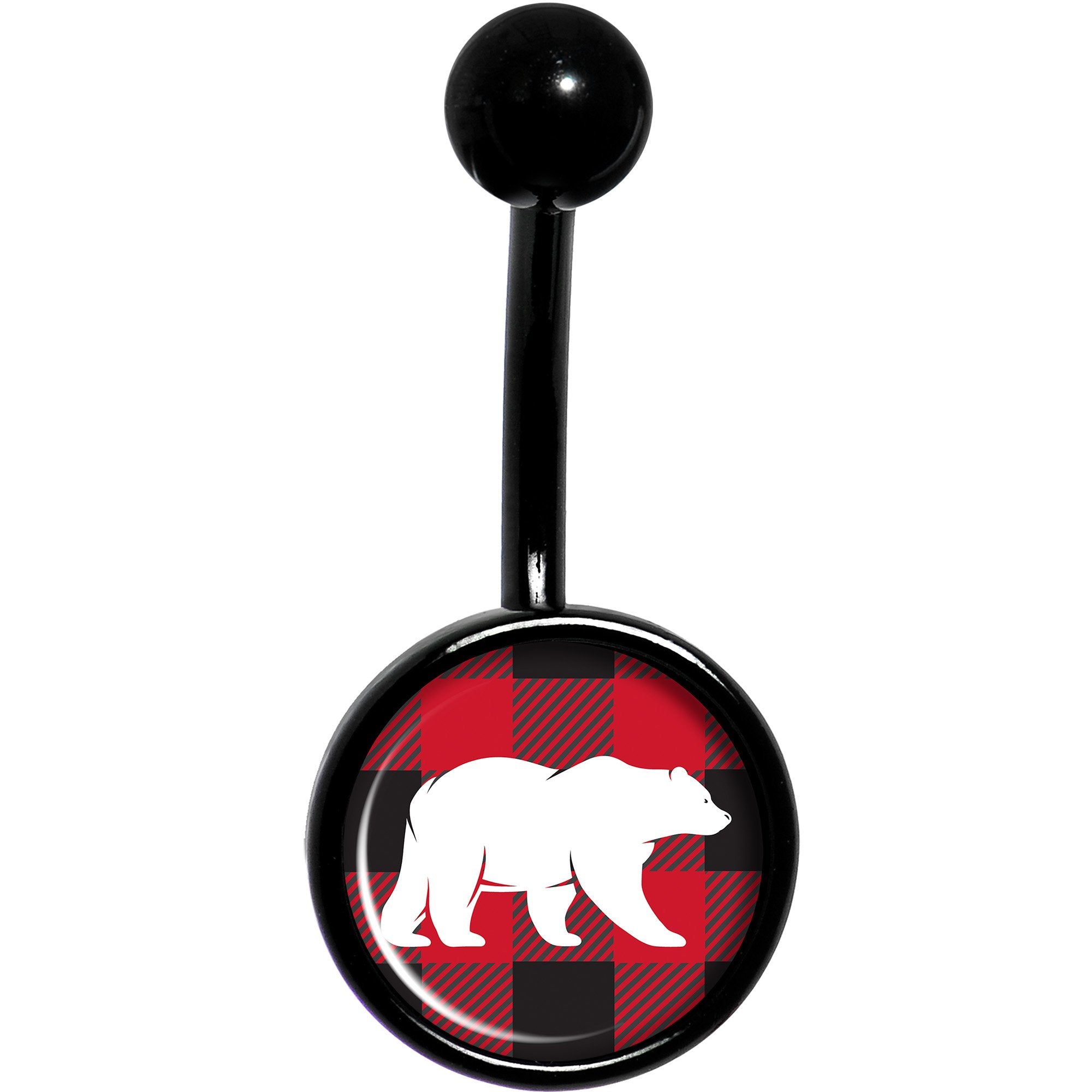Red Black Plaid Polar Bear Black Stainless Steel Belly Ring lightweight comfortable
