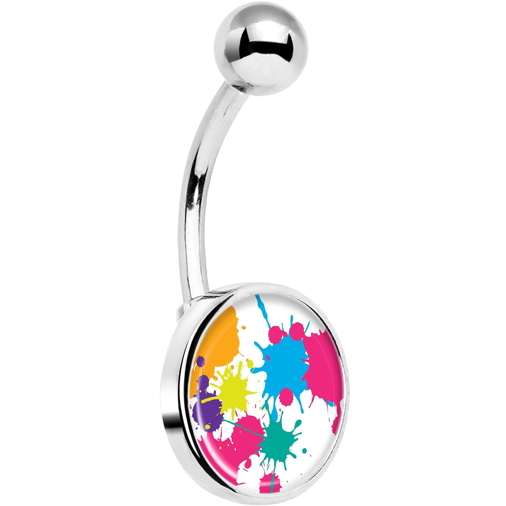 Pink Green Blue Color Splash Hypoallergenic Stainless Steel Belly Ring