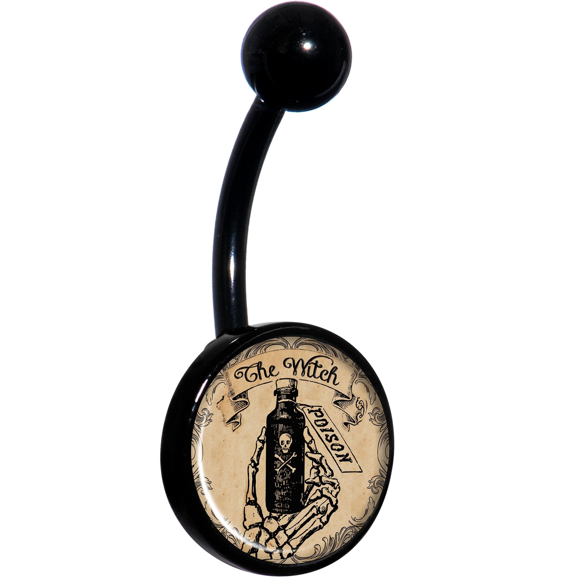 Witches Brew Poison Potion Halloween Black Hypoallergenic Stainless Steel Belly Ring