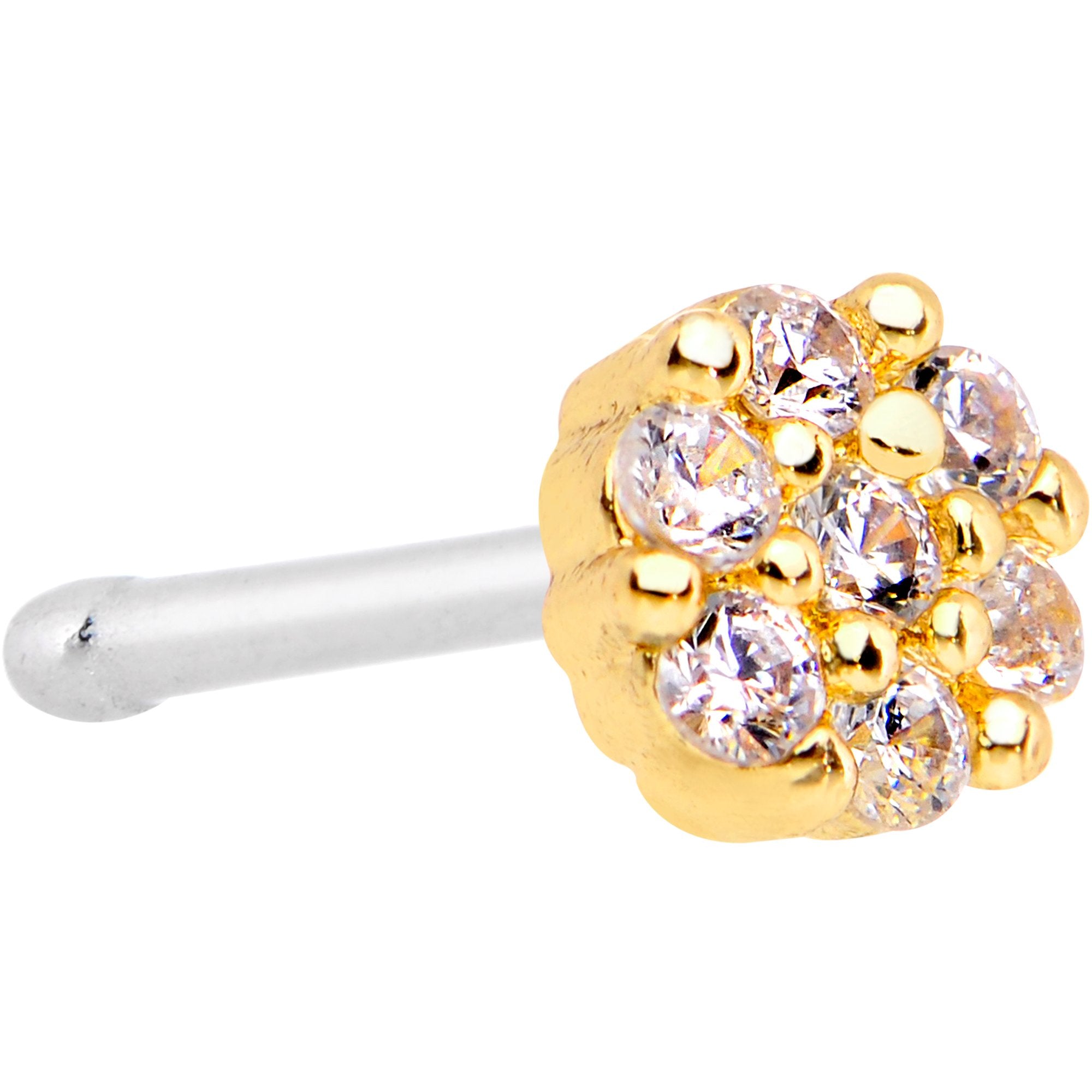 20G 1/4 Clear CZ Gem Gold Tone Cute Cluster Nose Bone