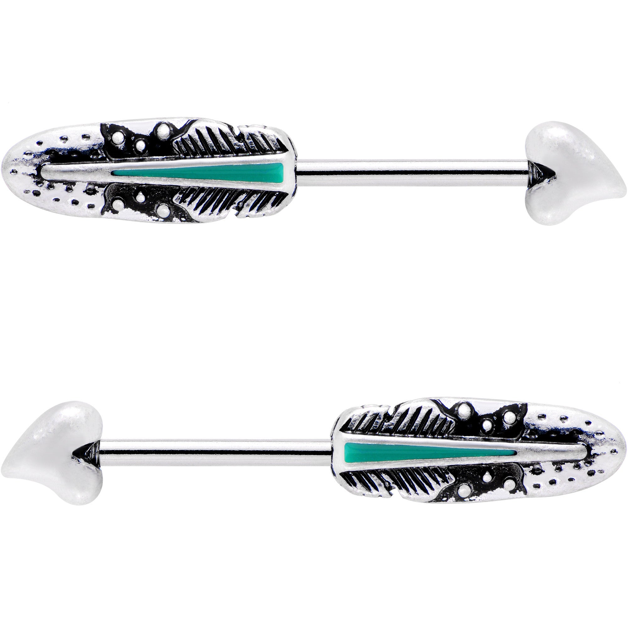 9/16 Faux Turquoise Southwest Heart Arrow Barbell Nipple Ring Set