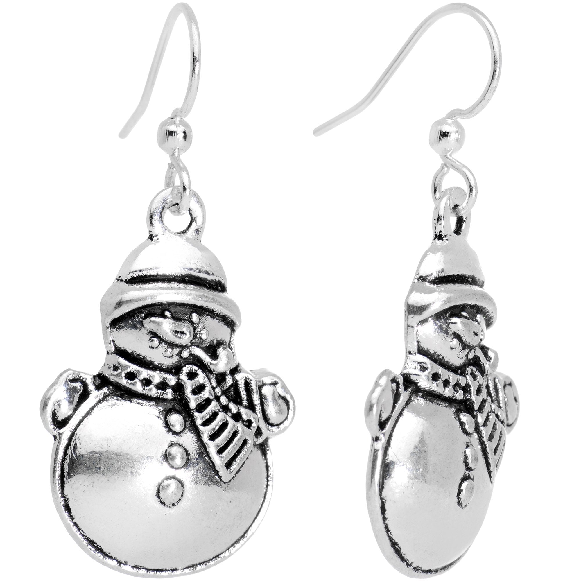 Silver Plated Chubby Christmas Snowmen Fishhook Earrings