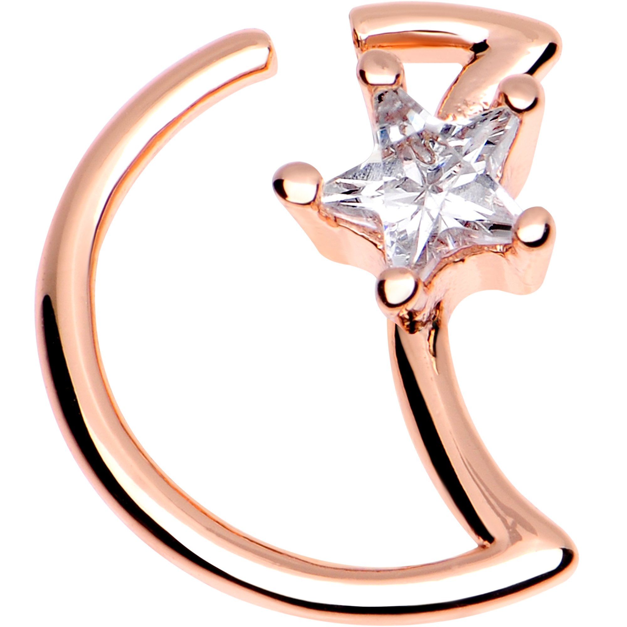 Clear CZ Star Gem Rose Gold Plated Moon Right Daith Cartilage Tragus