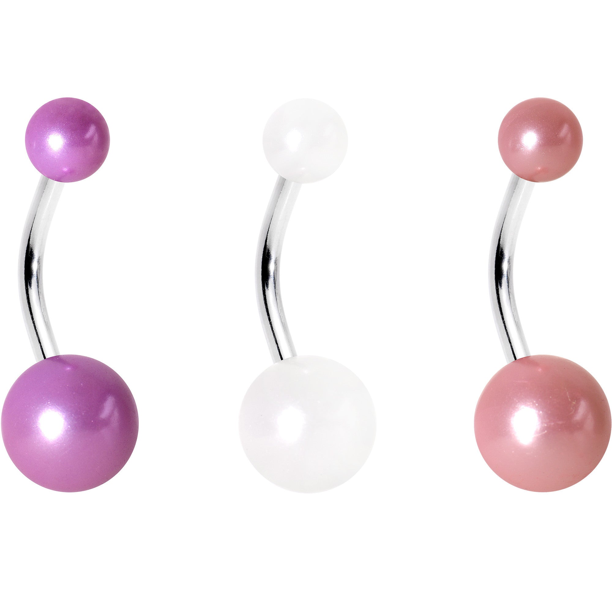Pink Pastels and Purple Heart Orb Belly Ring Set of 5