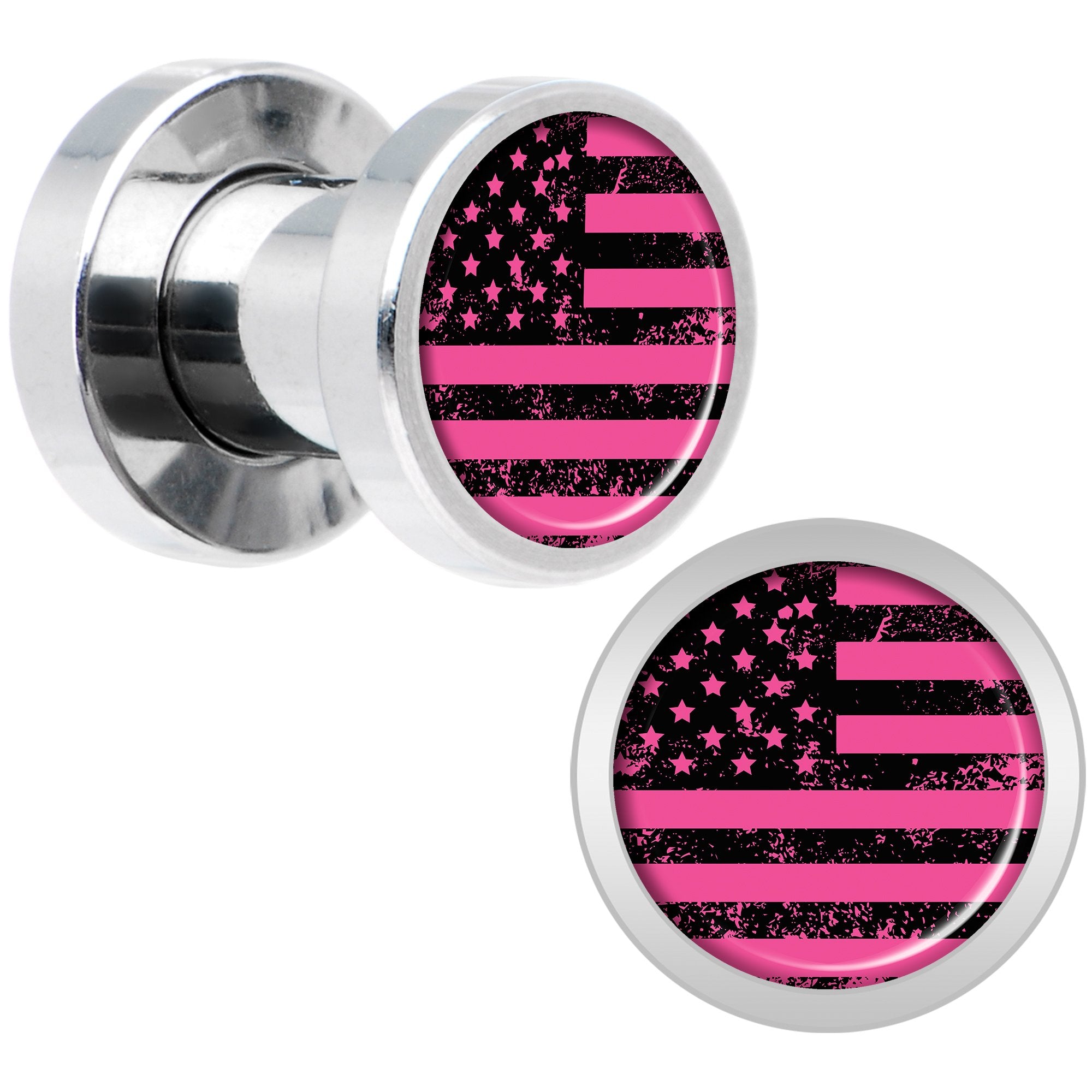 Pink American Flag Steel Screw Fit Plug Set 4G