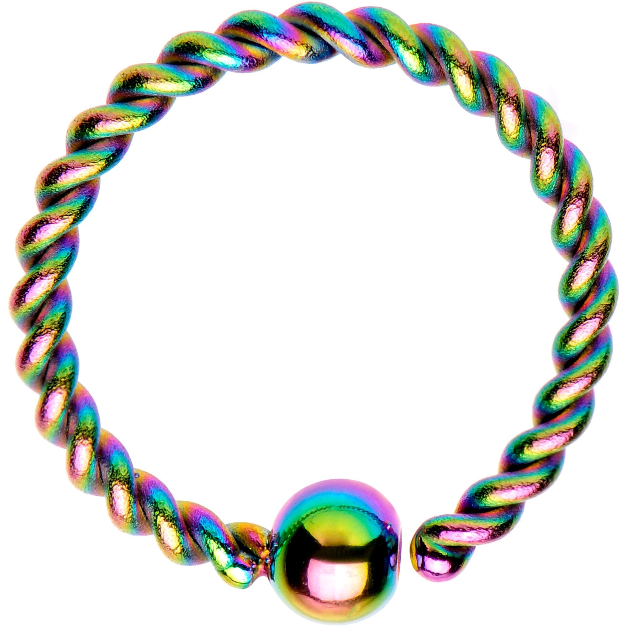 16G 3/8" Rainbow IP So Twisted Captive Style Seamless Ring