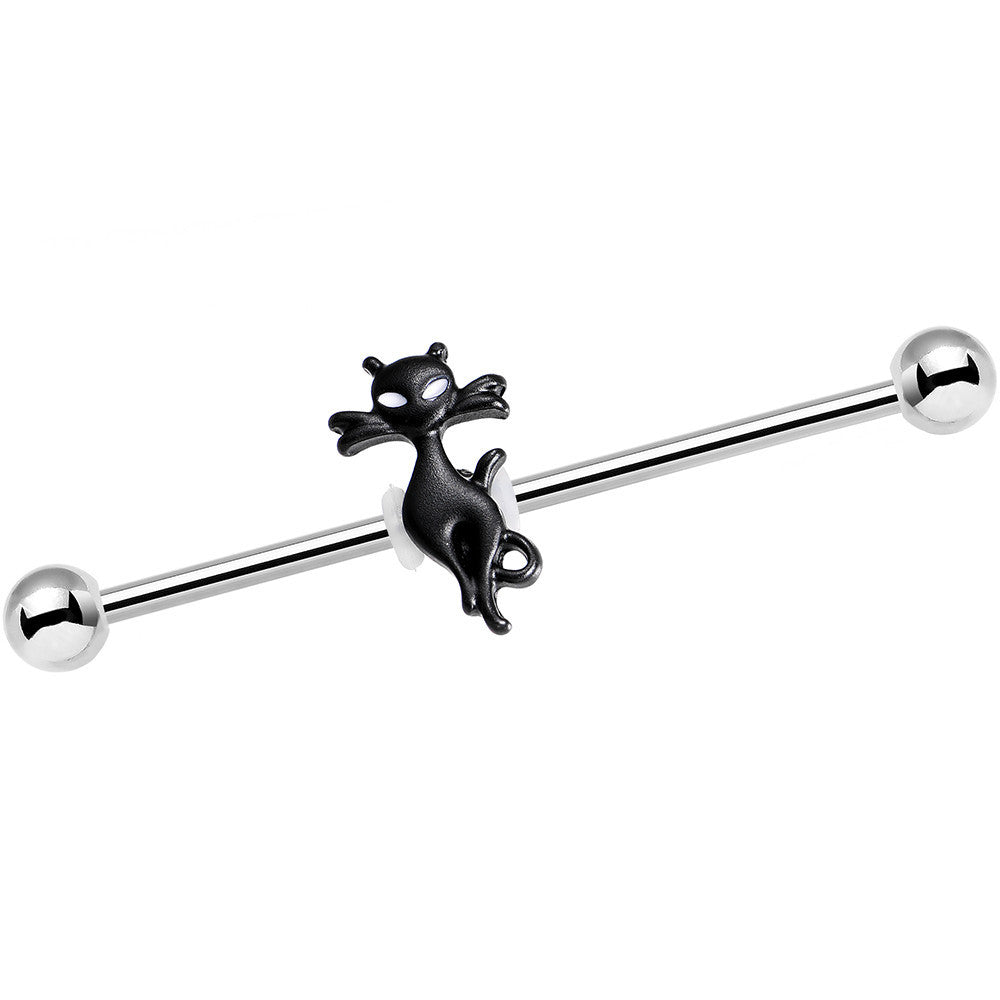 14G Stainless Steel Lucky Black Cat Industrial Barbell 38mm