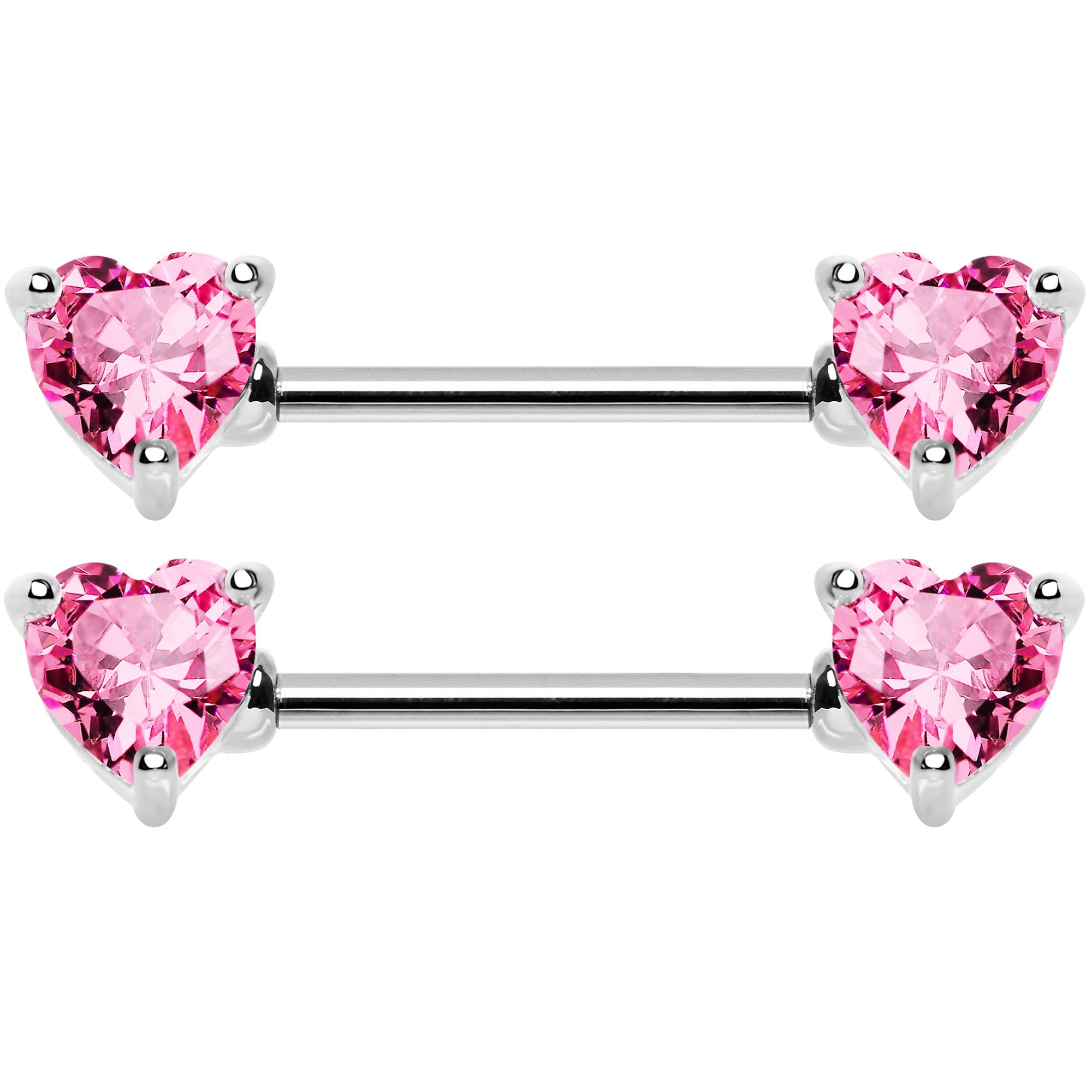 14G 9/16 Multi Color Heart Gem Barbell Nipple Ring Pack Set of 6