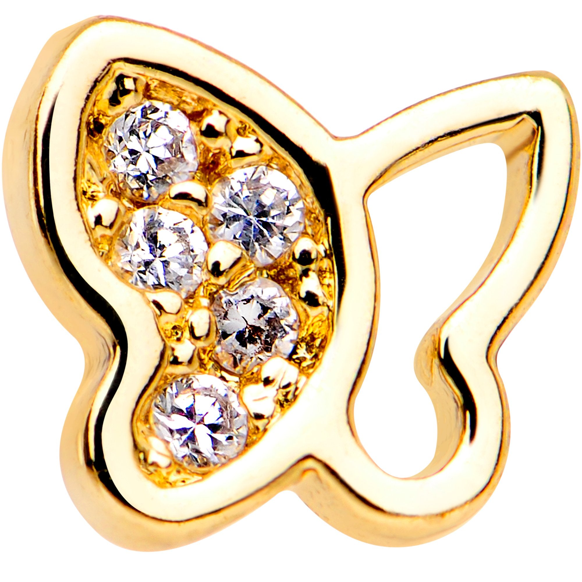 20G 1/4 Clear CZ Gem Gold Tone Butterfly L Shaped Nose Ring