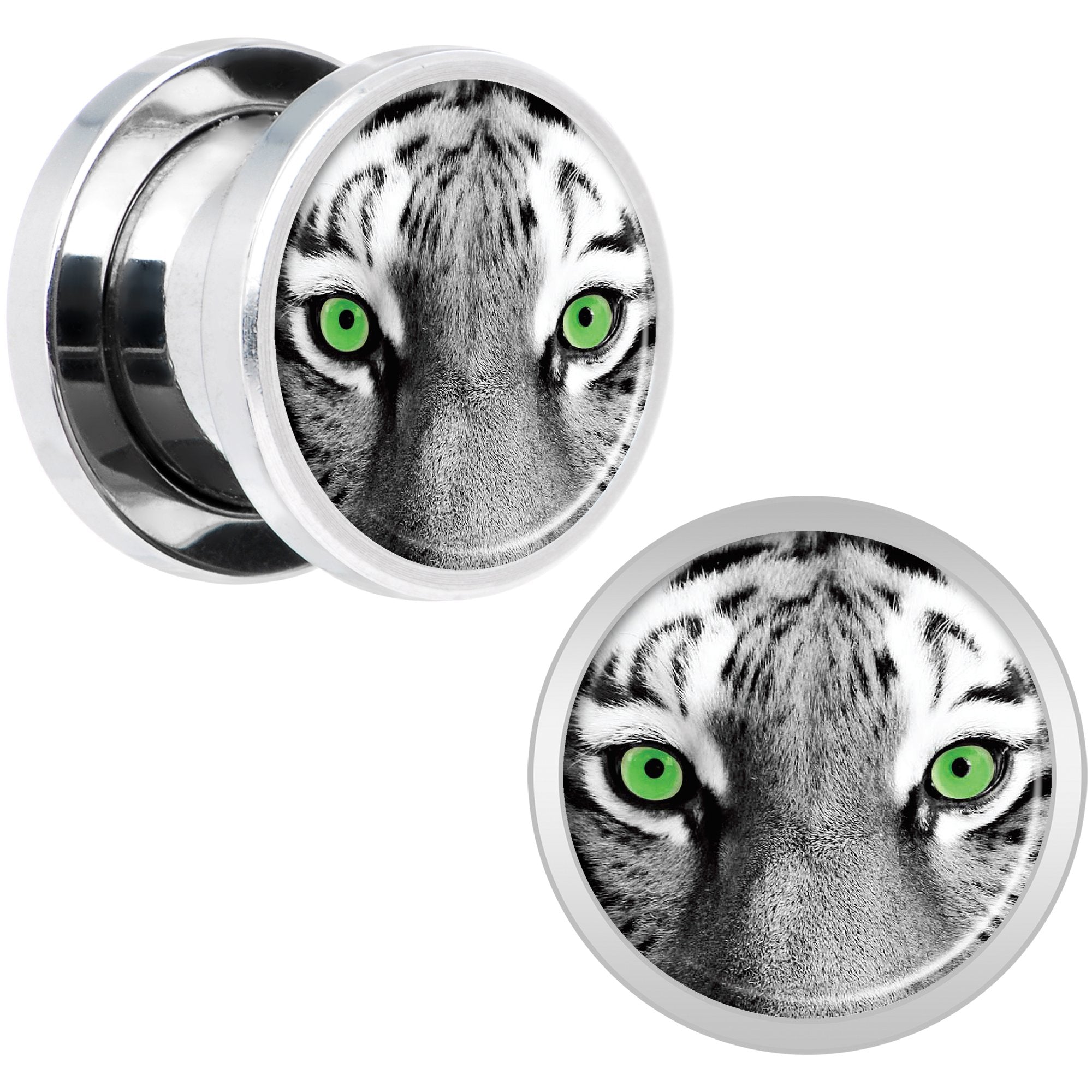 Black White Tiger Eyes Steel Screw Fit Plug Set 00G