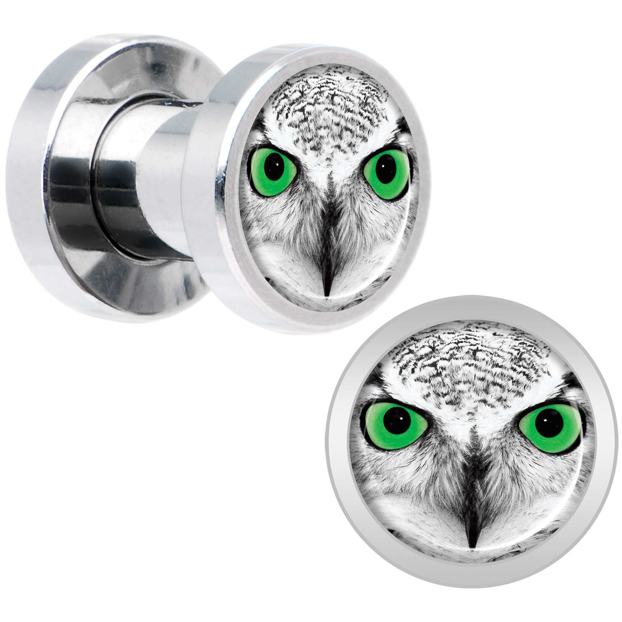 Black White Owl Steel Screw Fit Plug Set 4G