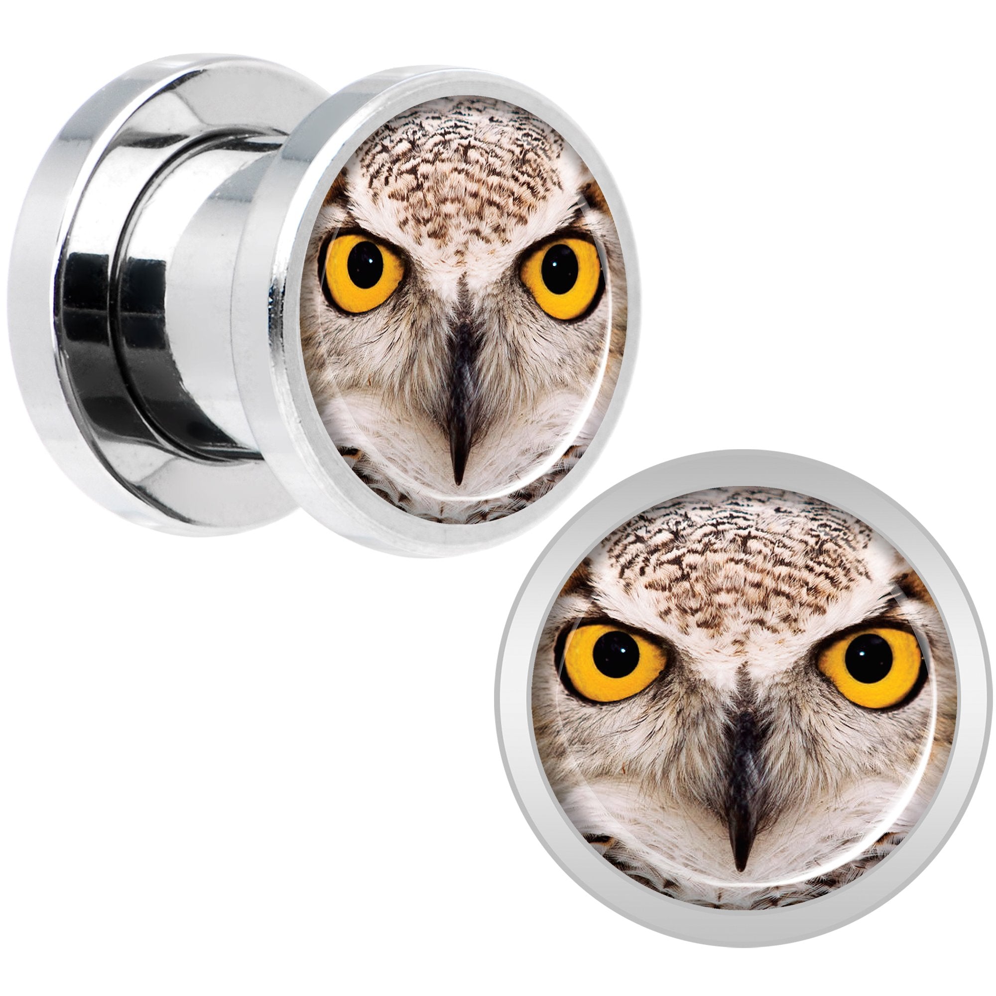 Full Color Owl Steel Screw Fit Plug Set 0G