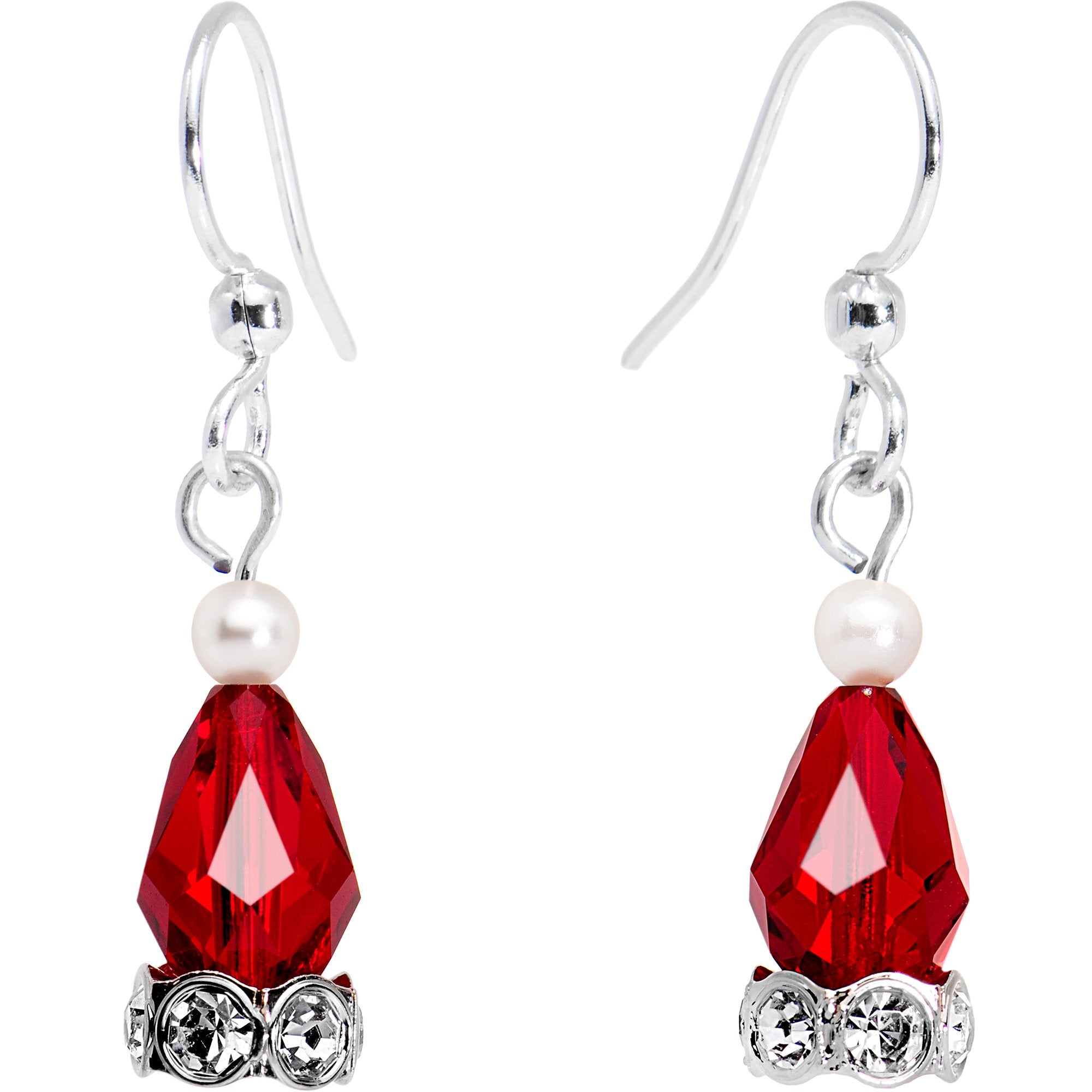 Silver Plated Red Holiday Ornament Fishhook Earrings