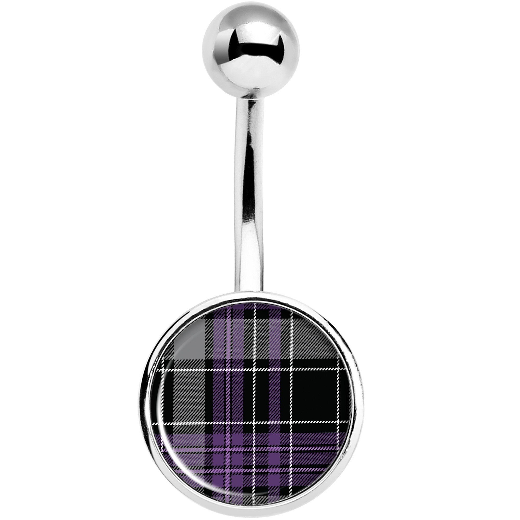 Winter Purple Black Plaid Stainless Steel Belly Ring lightweight comfortable