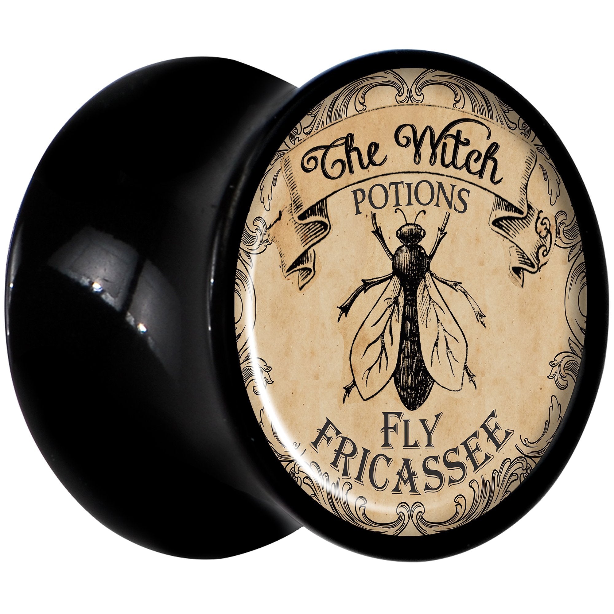 Witches Brew Fly Fricassee Halloween Black Acrylic Plug Sizes 0G to 20mm