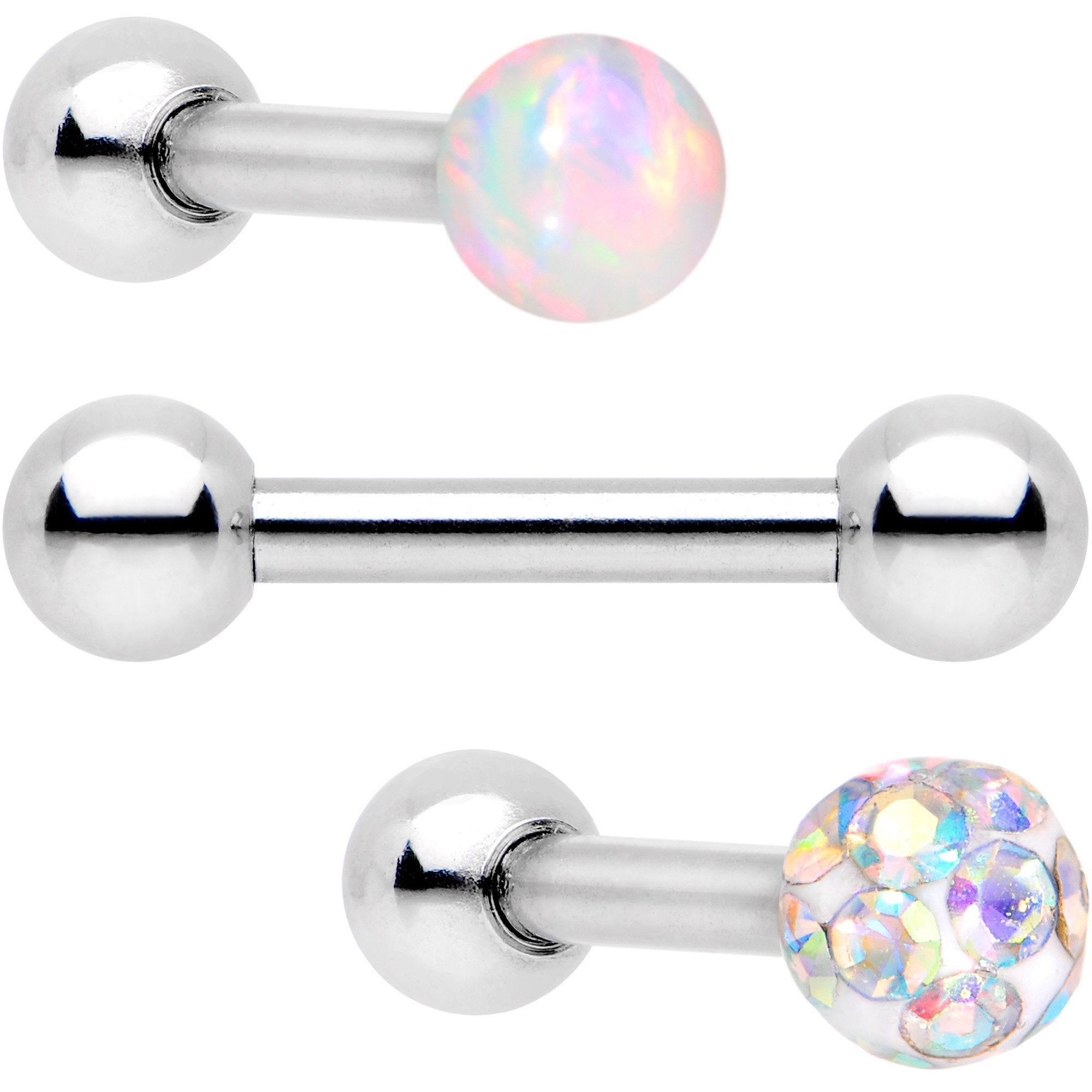 16G 1/4 White Faux Opal Ball Cartilage Tragus Earring 3 Pack Set