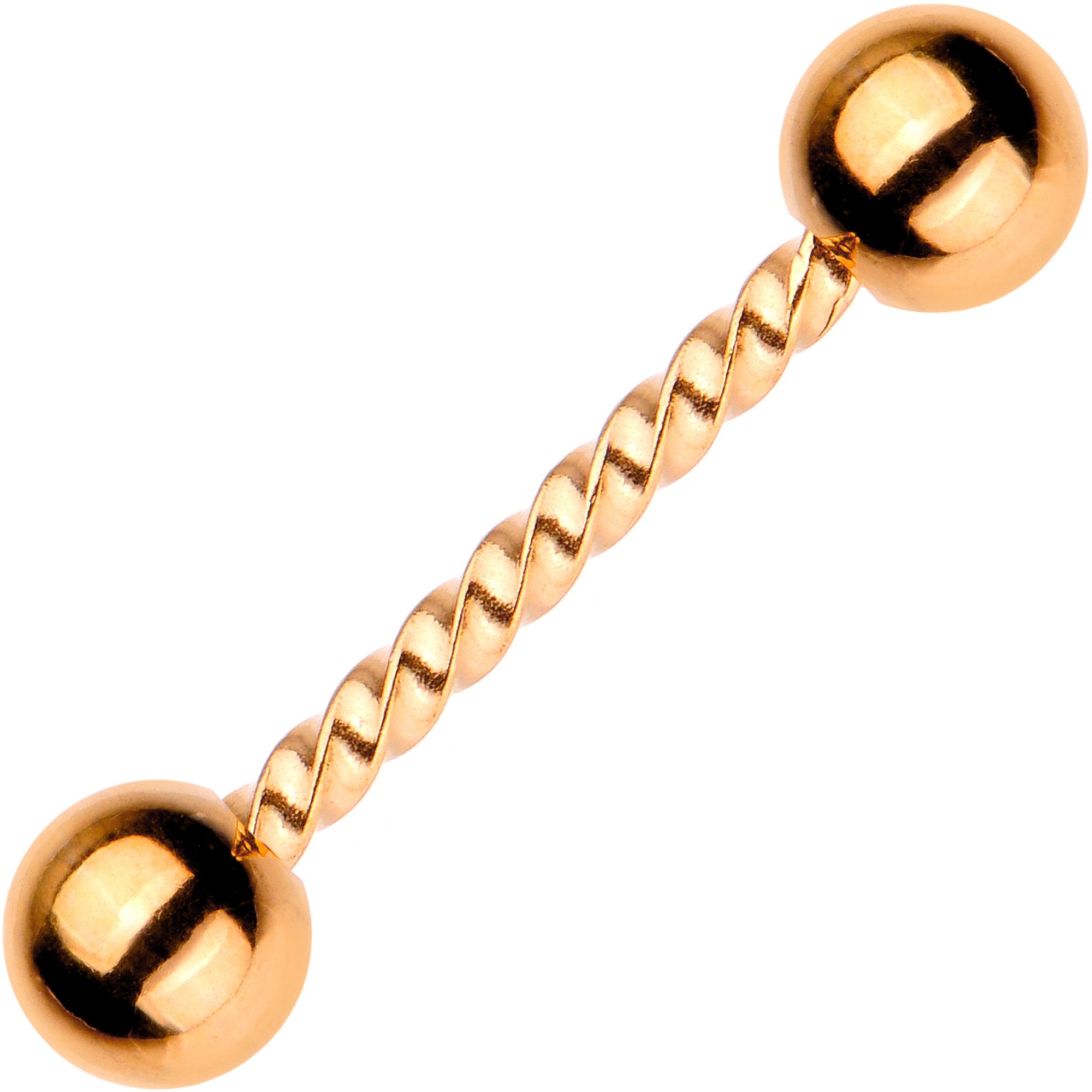 14G 5/8 Rose Gold Tone IP Seriously Twisted Barbell Tongue Ring