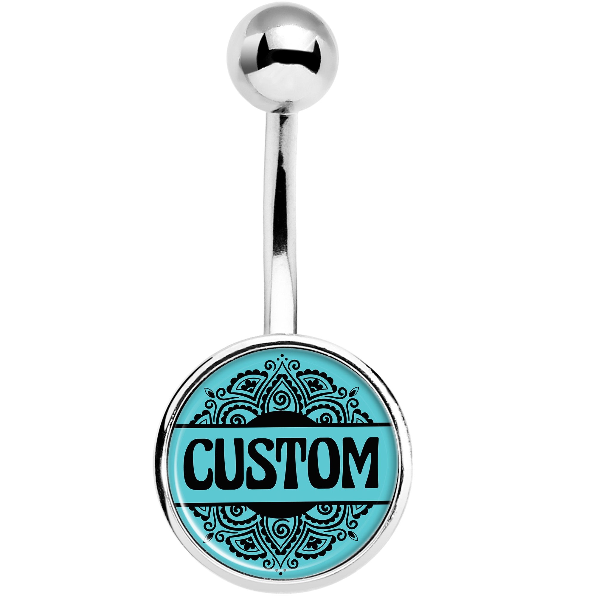 Custom Teal Mandala Personalized Name Stainless Steel Belly Ring lightweight comfortable