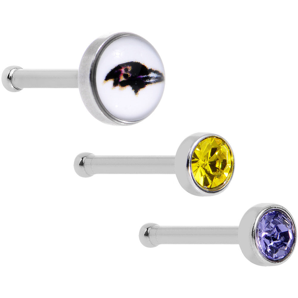 20G Licensed NFL Baltimore Ravens Logo Nose Bone 3 Pack Set