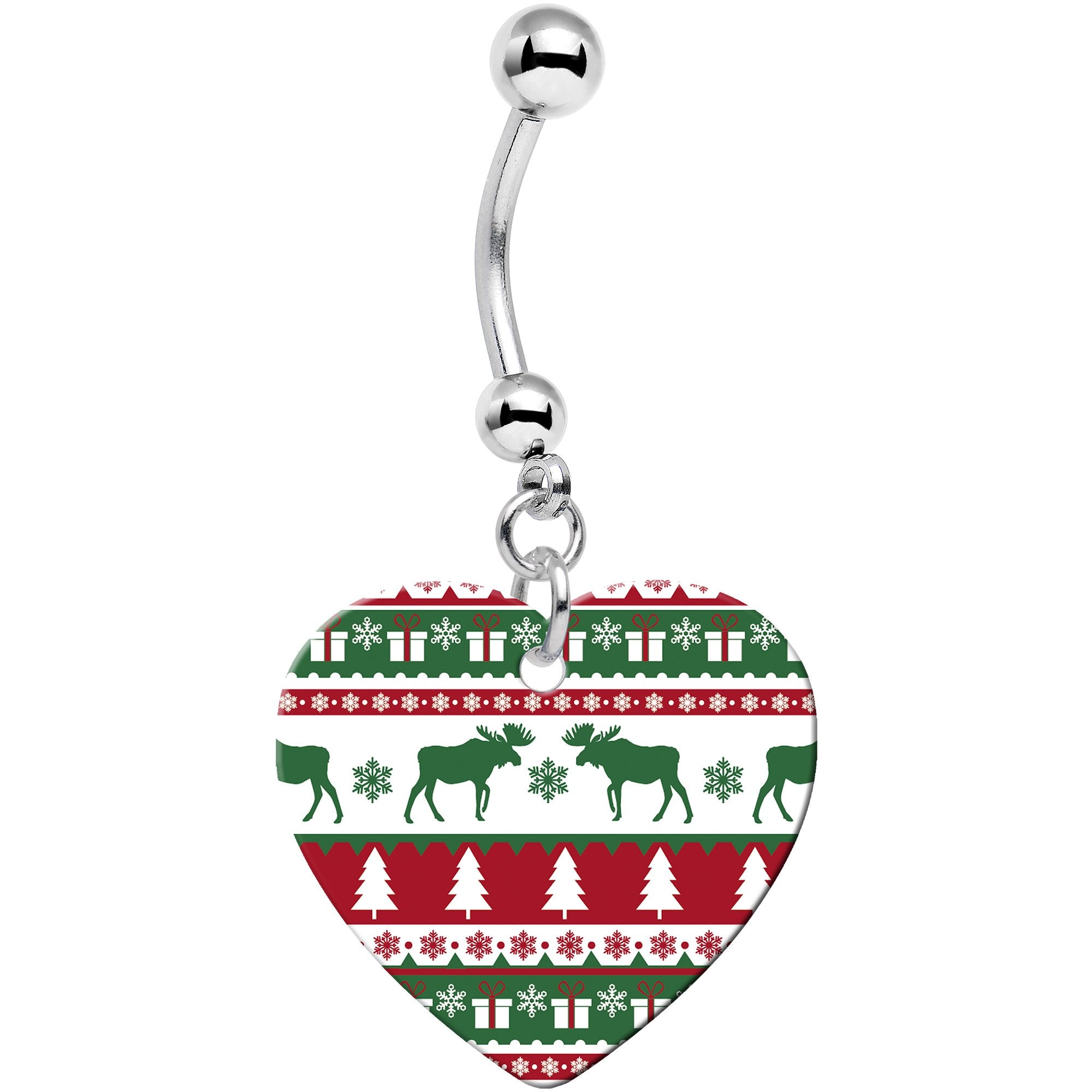 Ugly Christmas Sweater Heart Dangle Hypoallergenic Stainless Steel Belly Ring