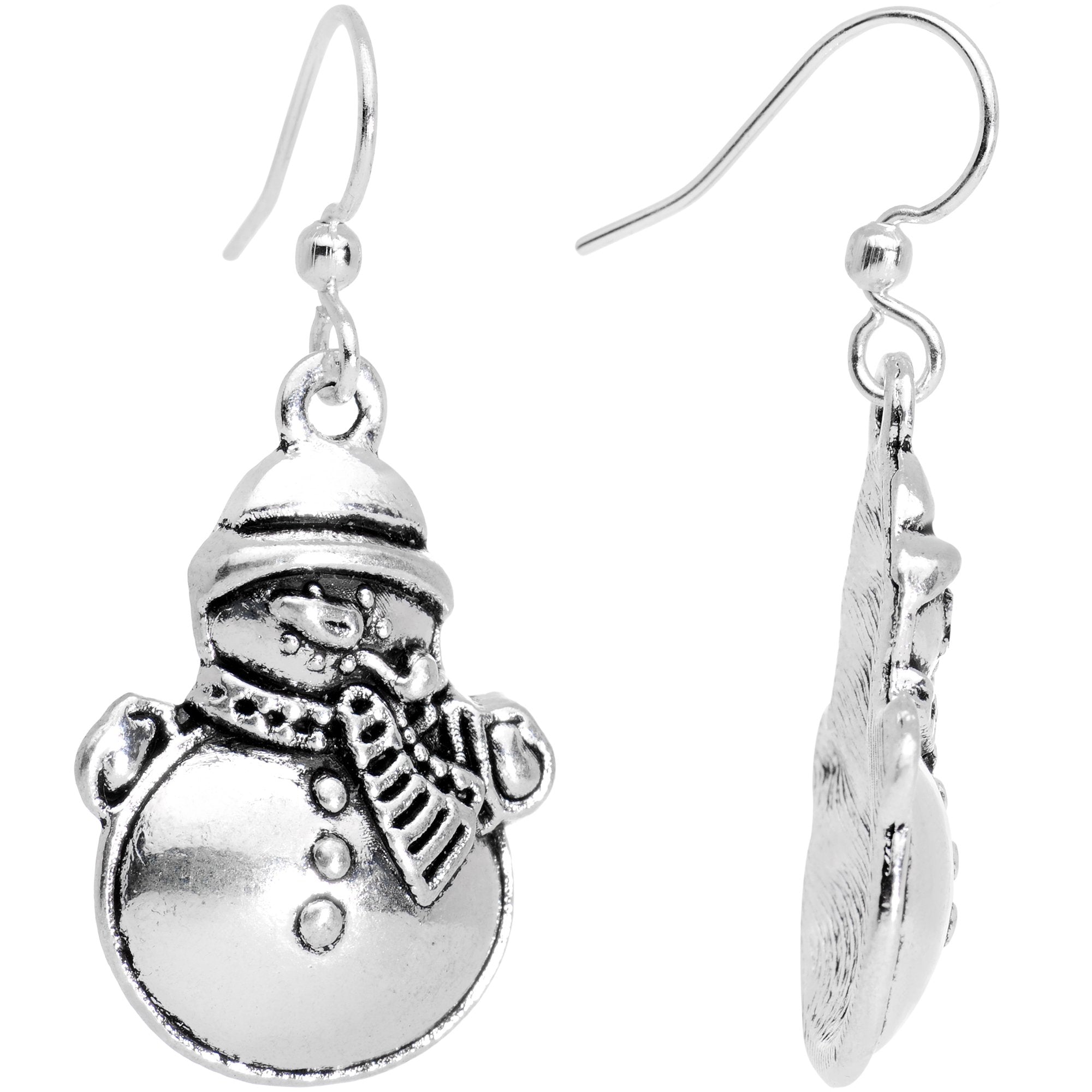 Silver Plated Chubby Christmas Snowmen Fishhook Earrings