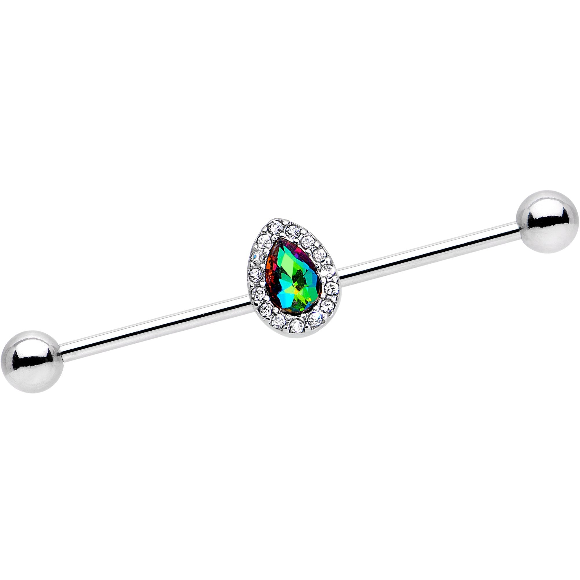 Rainbow Gem Bubblegum Teardrop Industrial Barbell 38mm