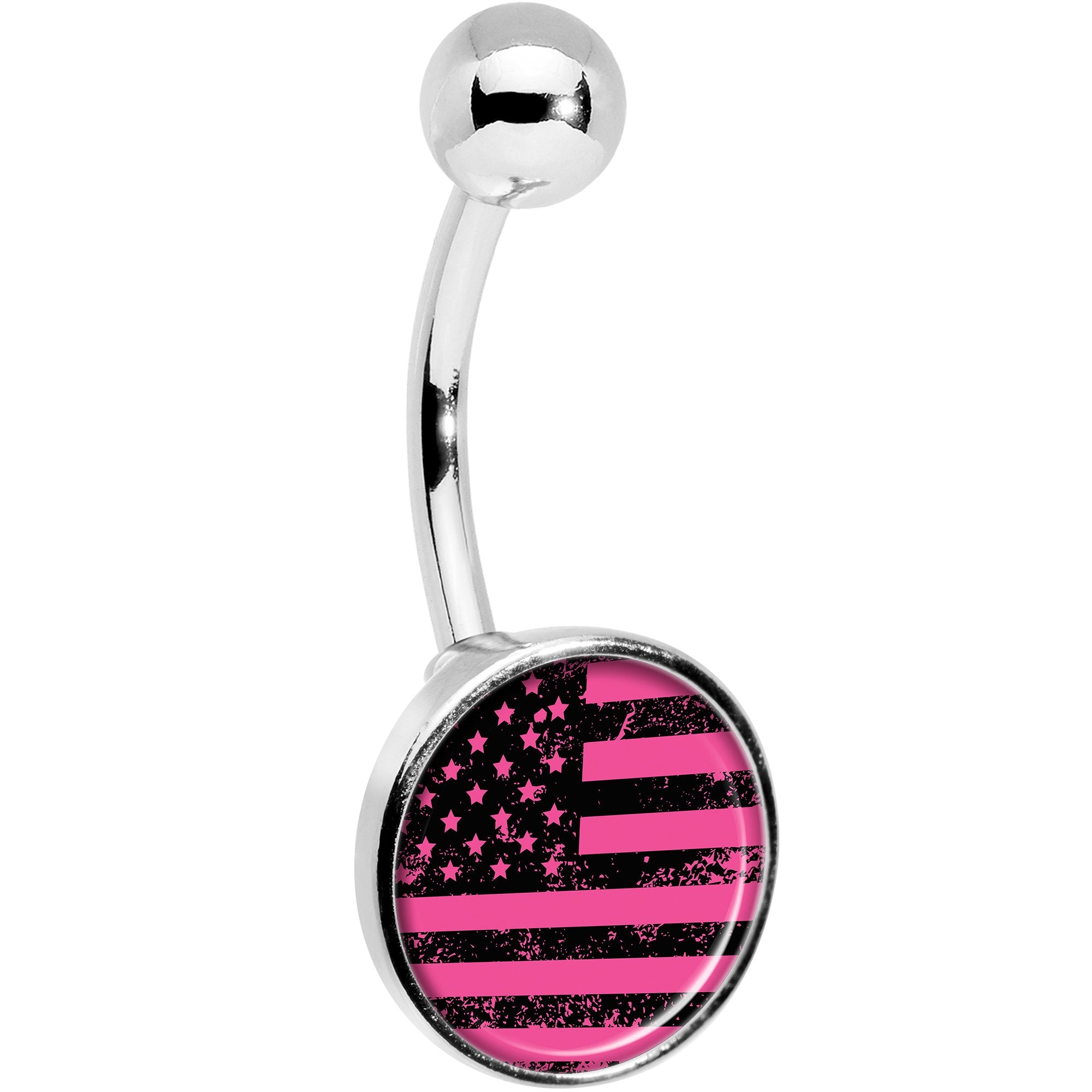 Pink American Flag Stainless Steel Belly Ring stylish jewelry