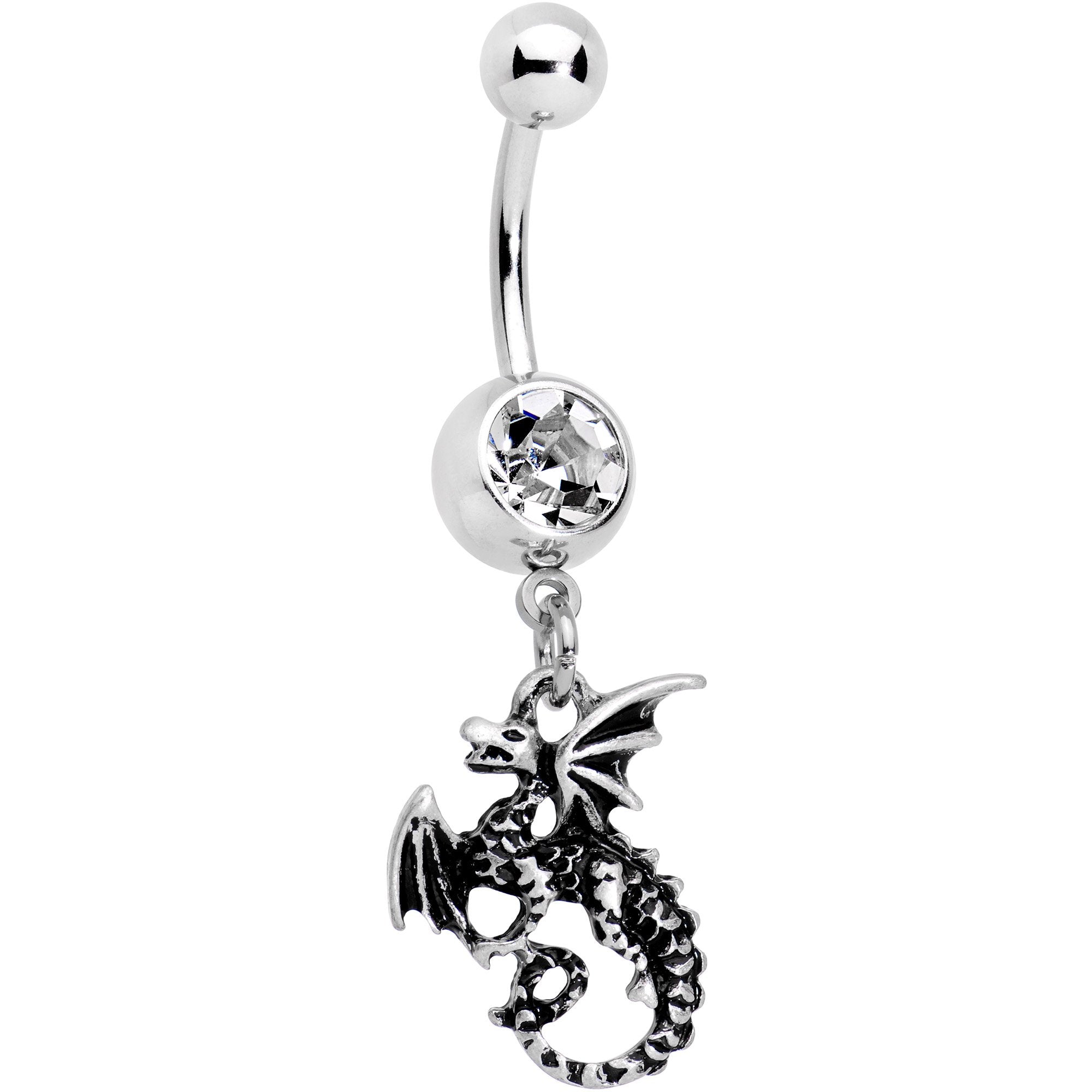 Clear Gem Dragon Dangle Belly Ring