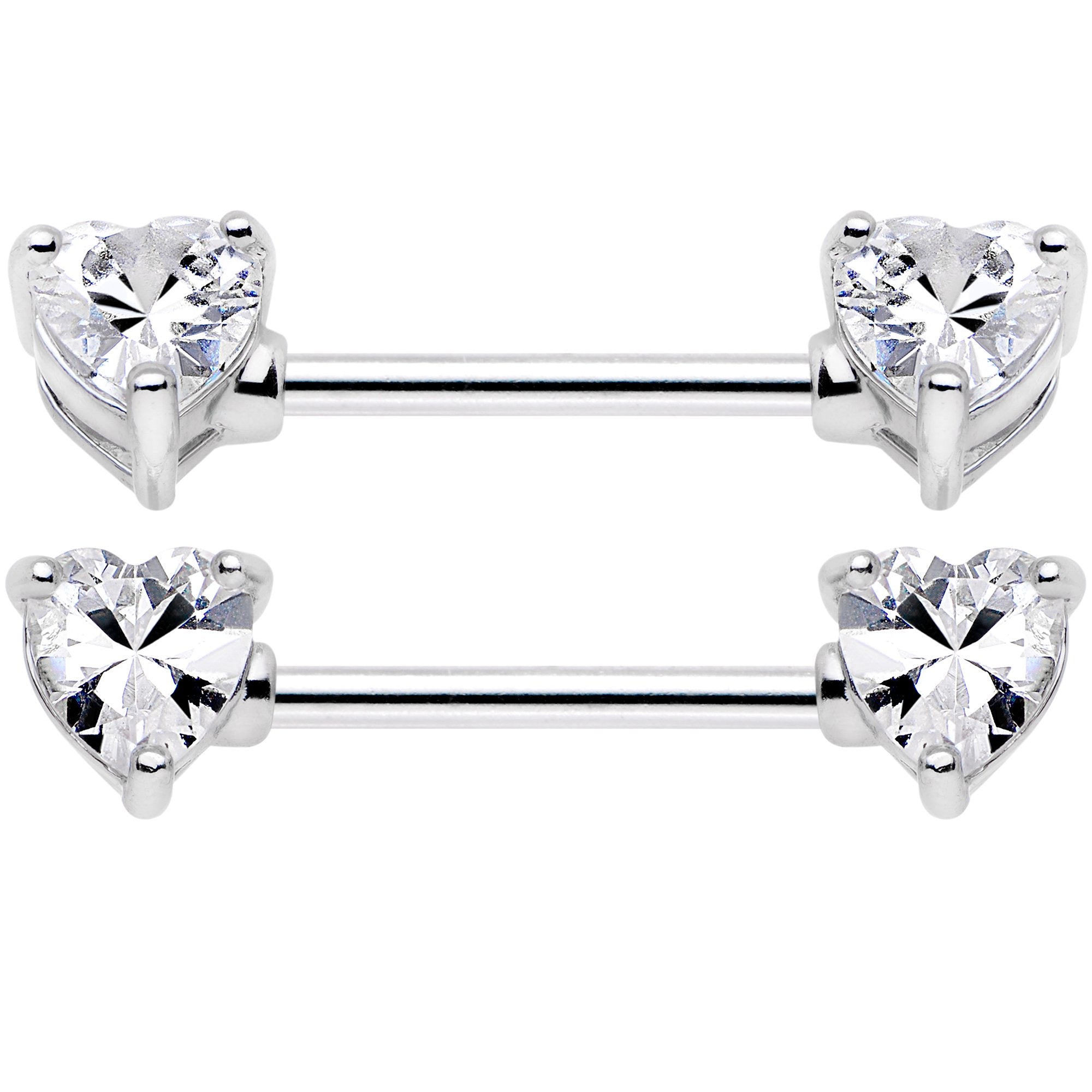 14G 9/16 Multi Color Heart Gem Barbell Nipple Ring Pack Set of 6
