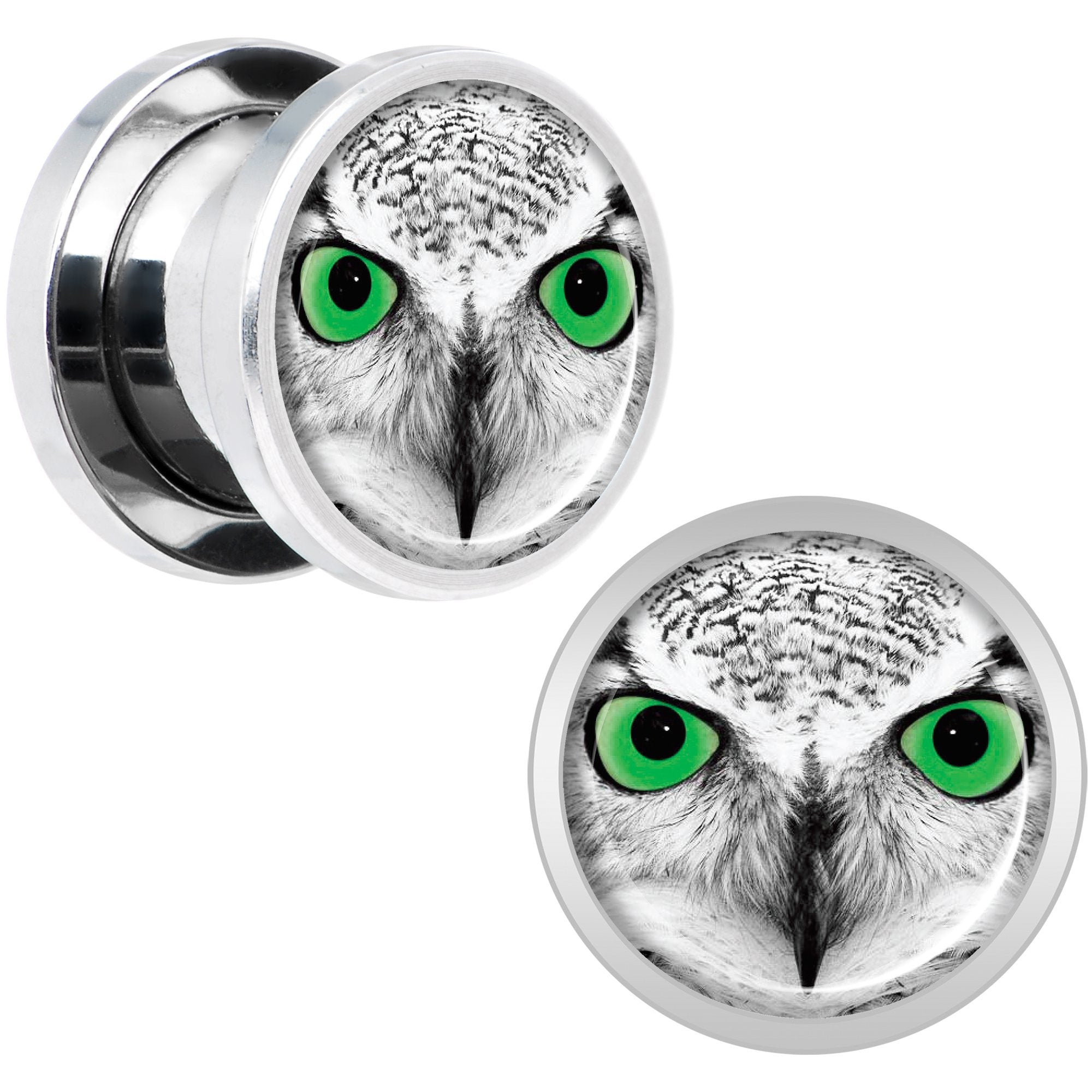 Black White Owl Steel Screw Fit Plug Set 00G
