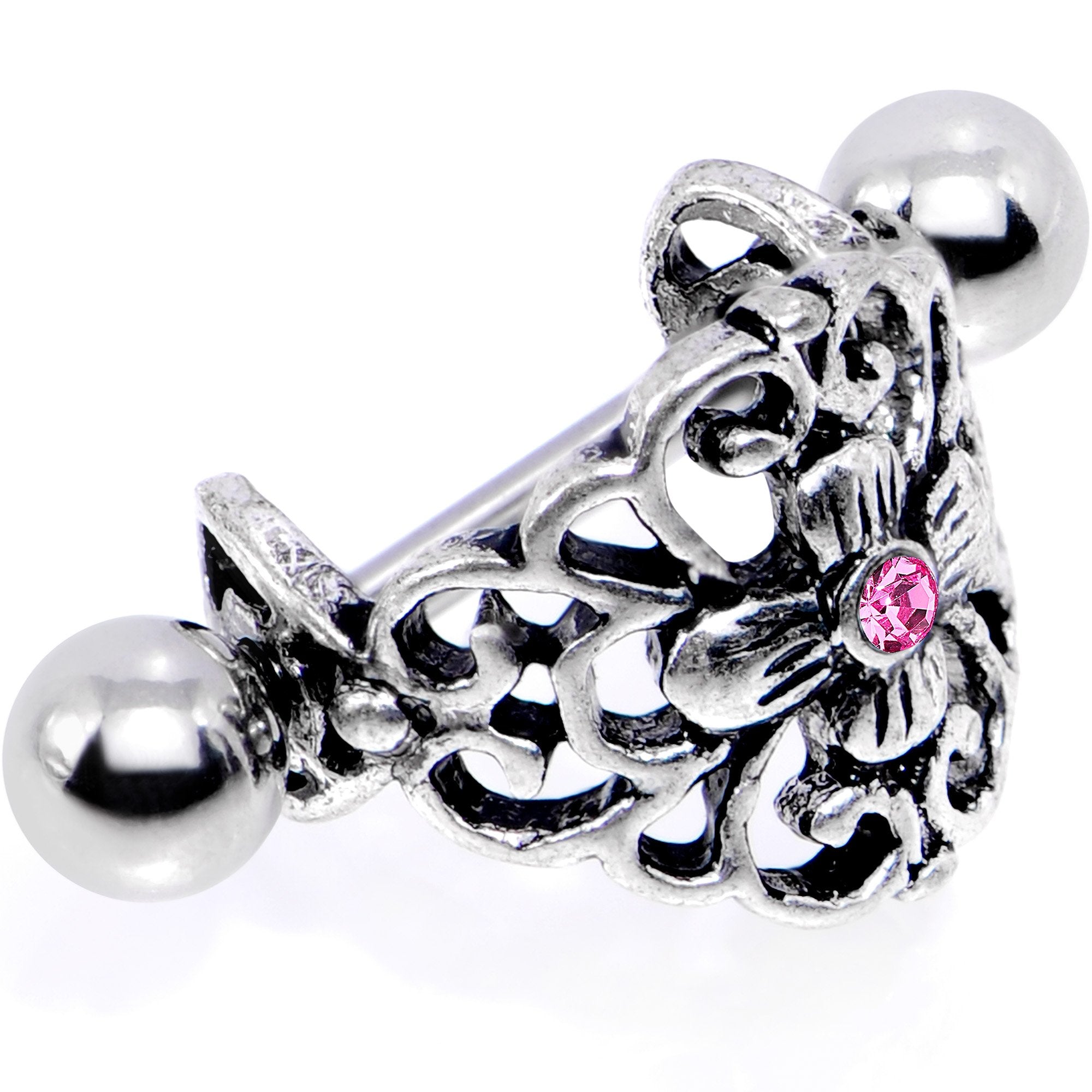 16G 1/2 Pink Gem Filigree Floral Cuff Cartilage Earring