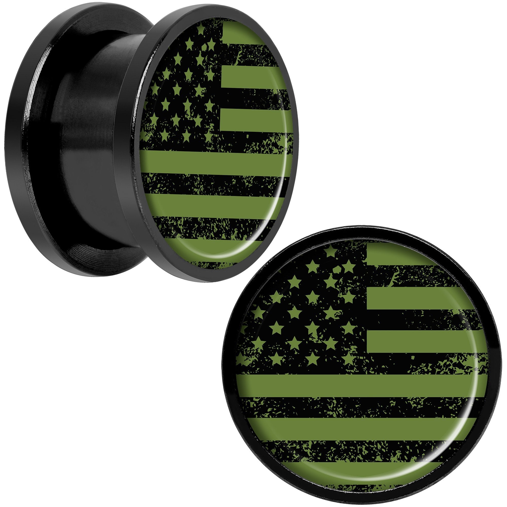 Green American Flag Black Anodized Screw Fit Plug Set 5mm to 20mm